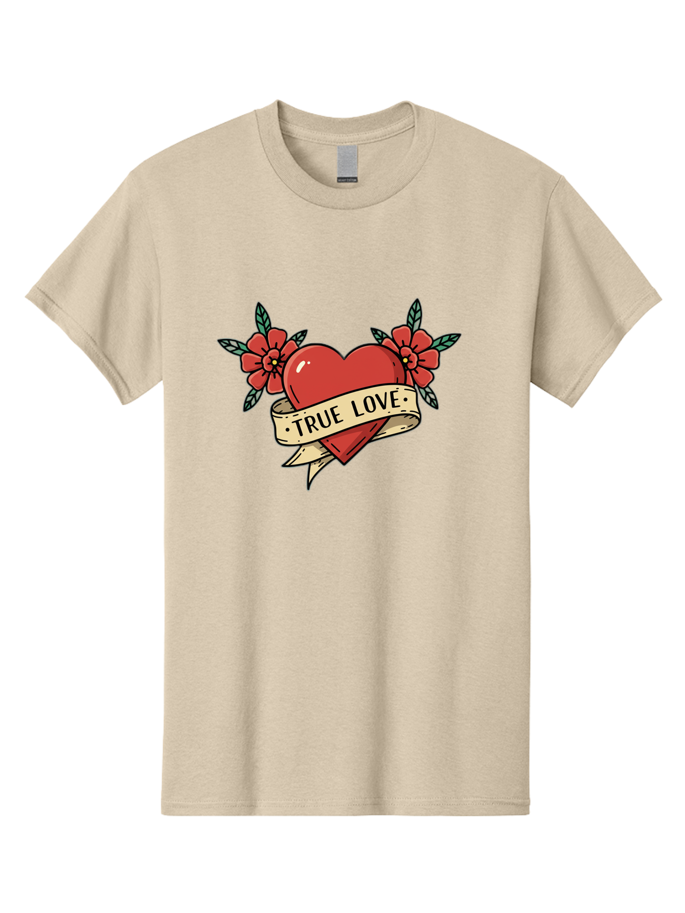 True-Love-4 Men'S Graphic Tee, 100% Cotton, Comfortable Casual Summer Wear, Machine Washable, Red Heart, True Love, Vintage Tattoo, Floral Design, Red Flowers, Love Symbol, Classic Tattoo Art, Heart With Ribbon, Retro Style Bae313