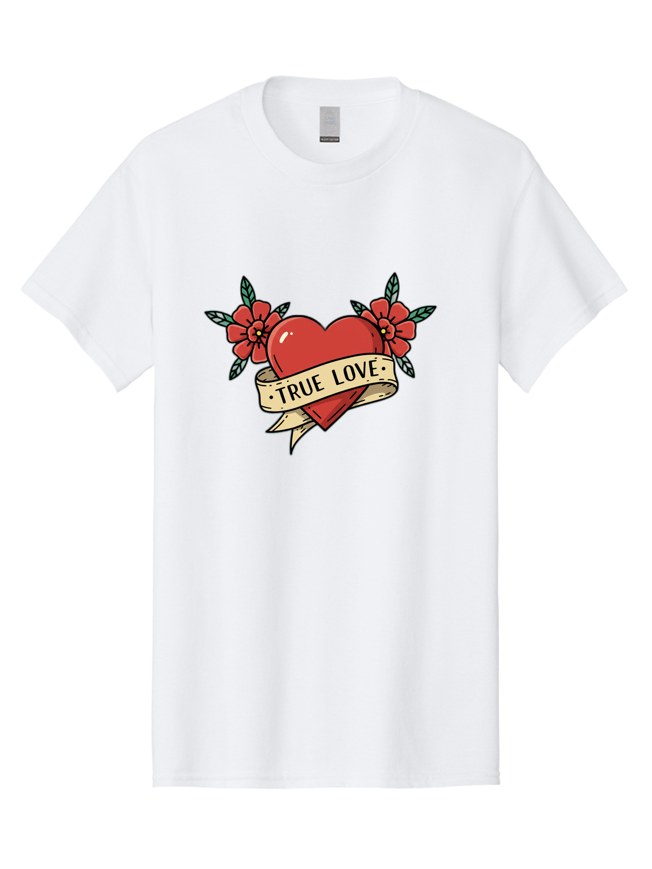 True-Love-4 Men'S Graphic Tee, 100% Cotton, Comfortable Casual Summer Wear, Machine Washable, Red Heart, True Love, Vintage Tattoo, Floral Design, Red Flowers, Love Symbol, Classic Tattoo Art, Heart With Ribbon, Retro Style Bae313