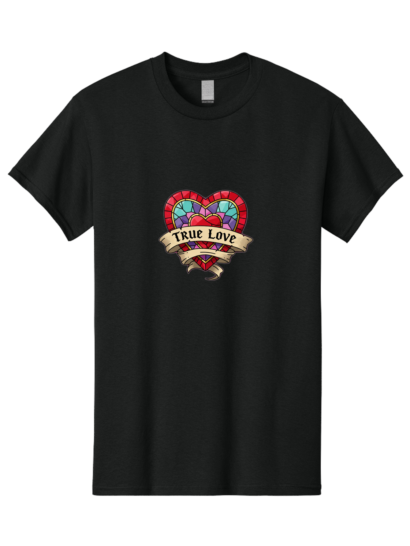 True-Love-5 Men'S Graphic Tee, 100% Cotton, Comfortable Casual Summer Wear, Machine Washable, Tattoo Style Heart, Stained Glass Heart, True Love, Valentine'S Day, Love Symbol, Heart Shaped, Romantic Gesture, Colorful Heart, Vintage Love Bae314