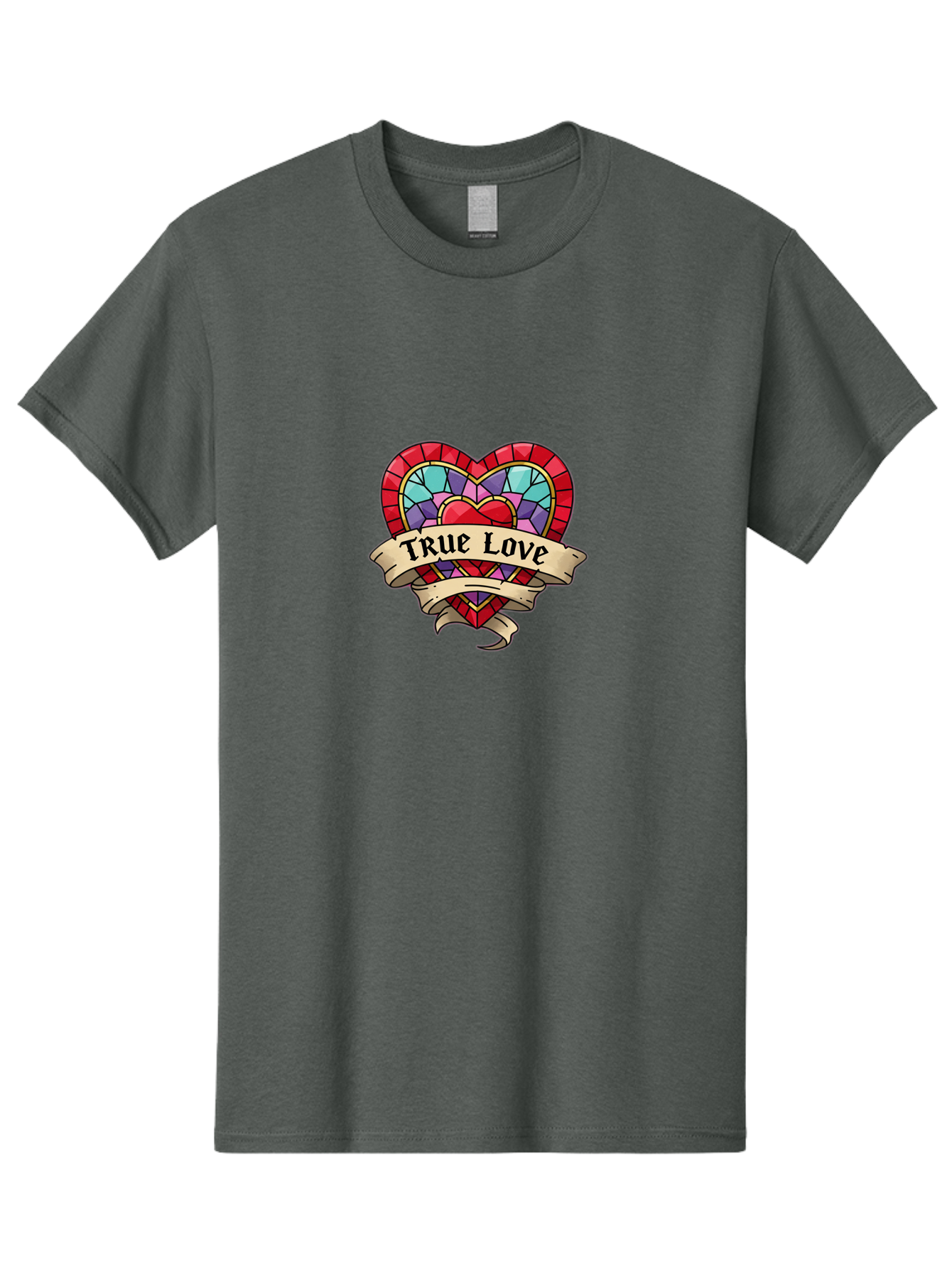 True-Love-5 Men'S Graphic Tee, 100% Cotton, Comfortable Casual Summer Wear, Machine Washable, Tattoo Style Heart, Stained Glass Heart, True Love, Valentine'S Day, Love Symbol, Heart Shaped, Romantic Gesture, Colorful Heart, Vintage Love Bae314