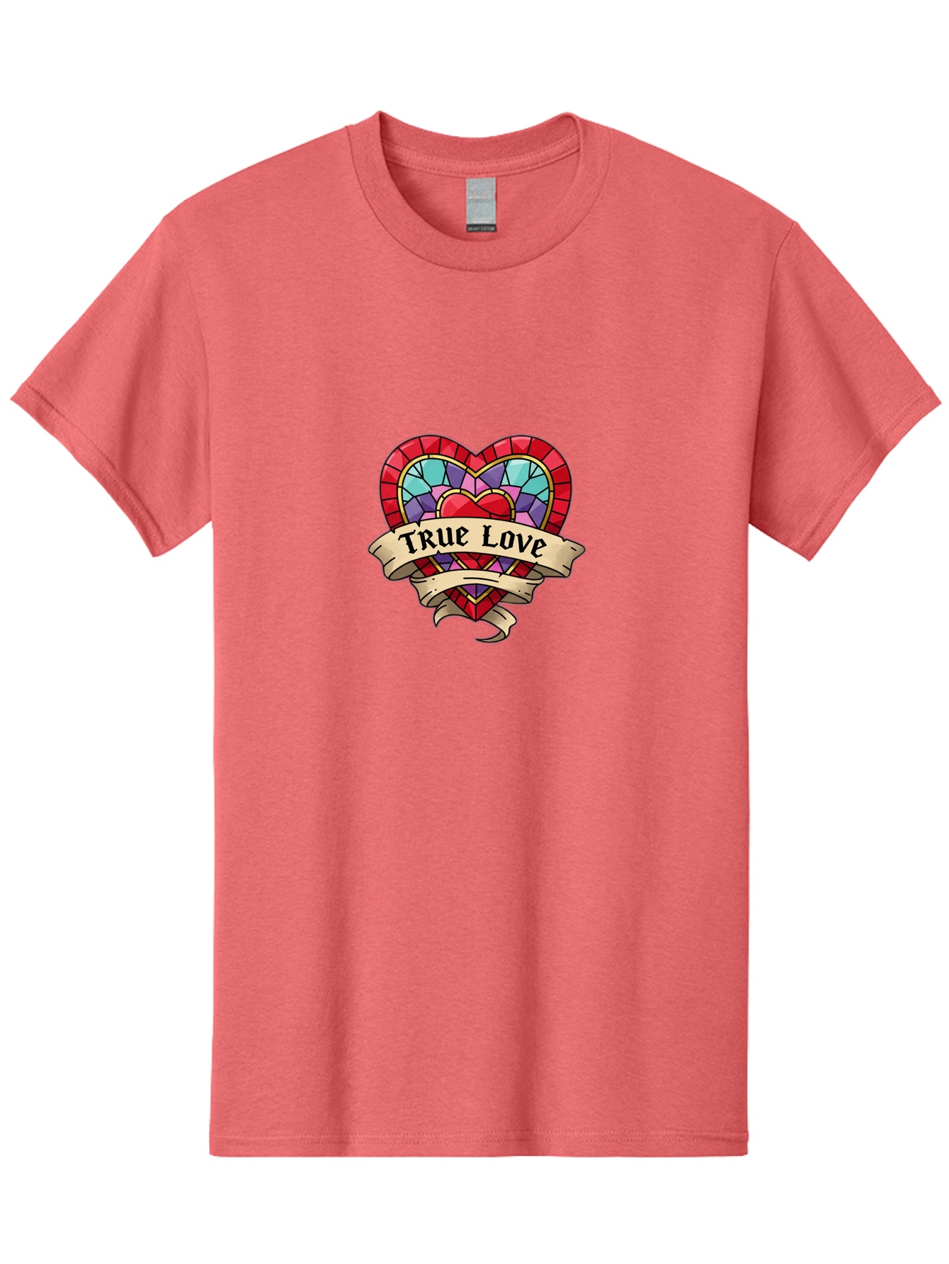 True-Love-5 Men'S Graphic Tee, 100% Cotton, Comfortable Casual Summer Wear, Machine Washable, Tattoo Style Heart, Stained Glass Heart, True Love, Valentine'S Day, Love Symbol, Heart Shaped, Romantic Gesture, Colorful Heart, Vintage Love Bae314