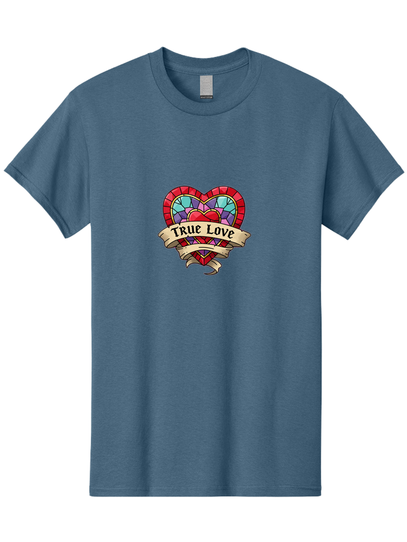 True-Love-5 Men'S Graphic Tee, 100% Cotton, Comfortable Casual Summer Wear, Machine Washable, Tattoo Style Heart, Stained Glass Heart, True Love, Valentine'S Day, Love Symbol, Heart Shaped, Romantic Gesture, Colorful Heart, Vintage Love Bae314
