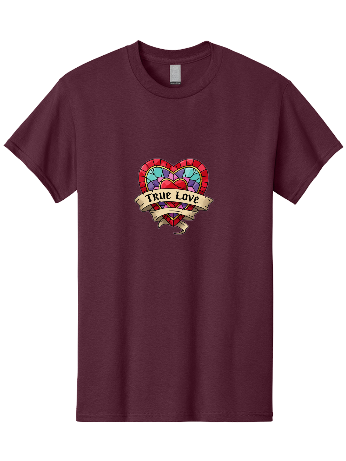 True-Love-5 Men'S Graphic Tee, 100% Cotton, Comfortable Casual Summer Wear, Machine Washable, Tattoo Style Heart, Stained Glass Heart, True Love, Valentine'S Day, Love Symbol, Heart Shaped, Romantic Gesture, Colorful Heart, Vintage Love Bae314