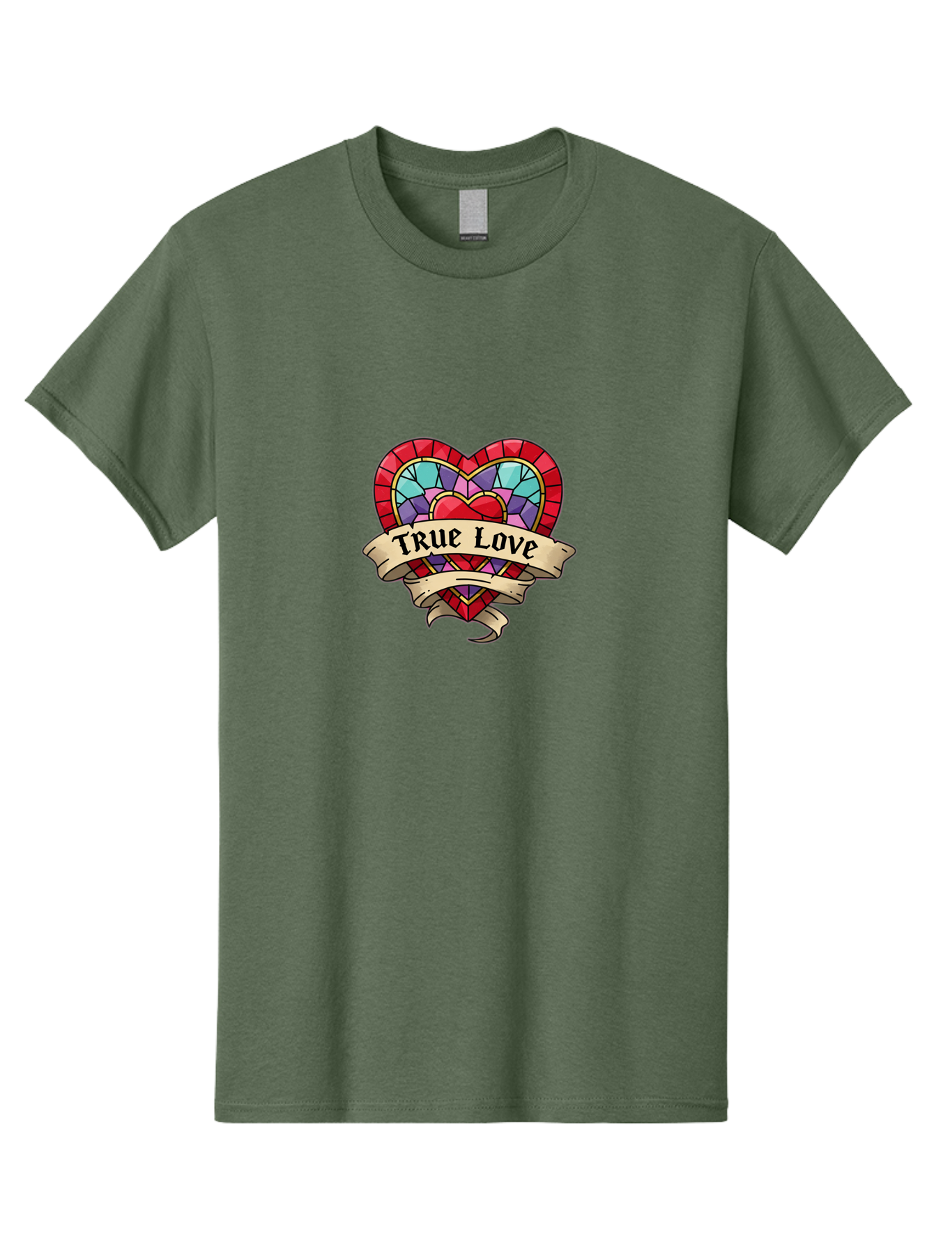 True-Love-5 Men'S Graphic Tee, 100% Cotton, Comfortable Casual Summer Wear, Machine Washable, Tattoo Style Heart, Stained Glass Heart, True Love, Valentine'S Day, Love Symbol, Heart Shaped, Romantic Gesture, Colorful Heart, Vintage Love Bae314