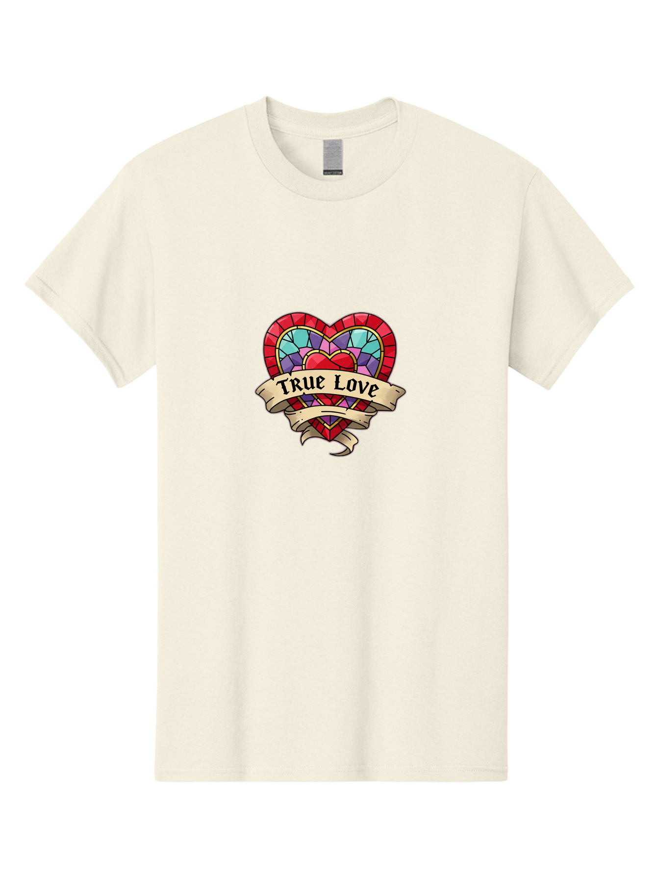 True-Love-5 Men'S Graphic Tee, 100% Cotton, Comfortable Casual Summer Wear, Machine Washable, Tattoo Style Heart, Stained Glass Heart, True Love, Valentine'S Day, Love Symbol, Heart Shaped, Romantic Gesture, Colorful Heart, Vintage Love Bae314