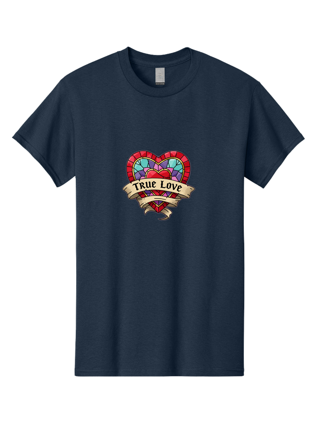 True-Love-5 Men'S Graphic Tee, 100% Cotton, Comfortable Casual Summer Wear, Machine Washable, Tattoo Style Heart, Stained Glass Heart, True Love, Valentine'S Day, Love Symbol, Heart Shaped, Romantic Gesture, Colorful Heart, Vintage Love Bae314