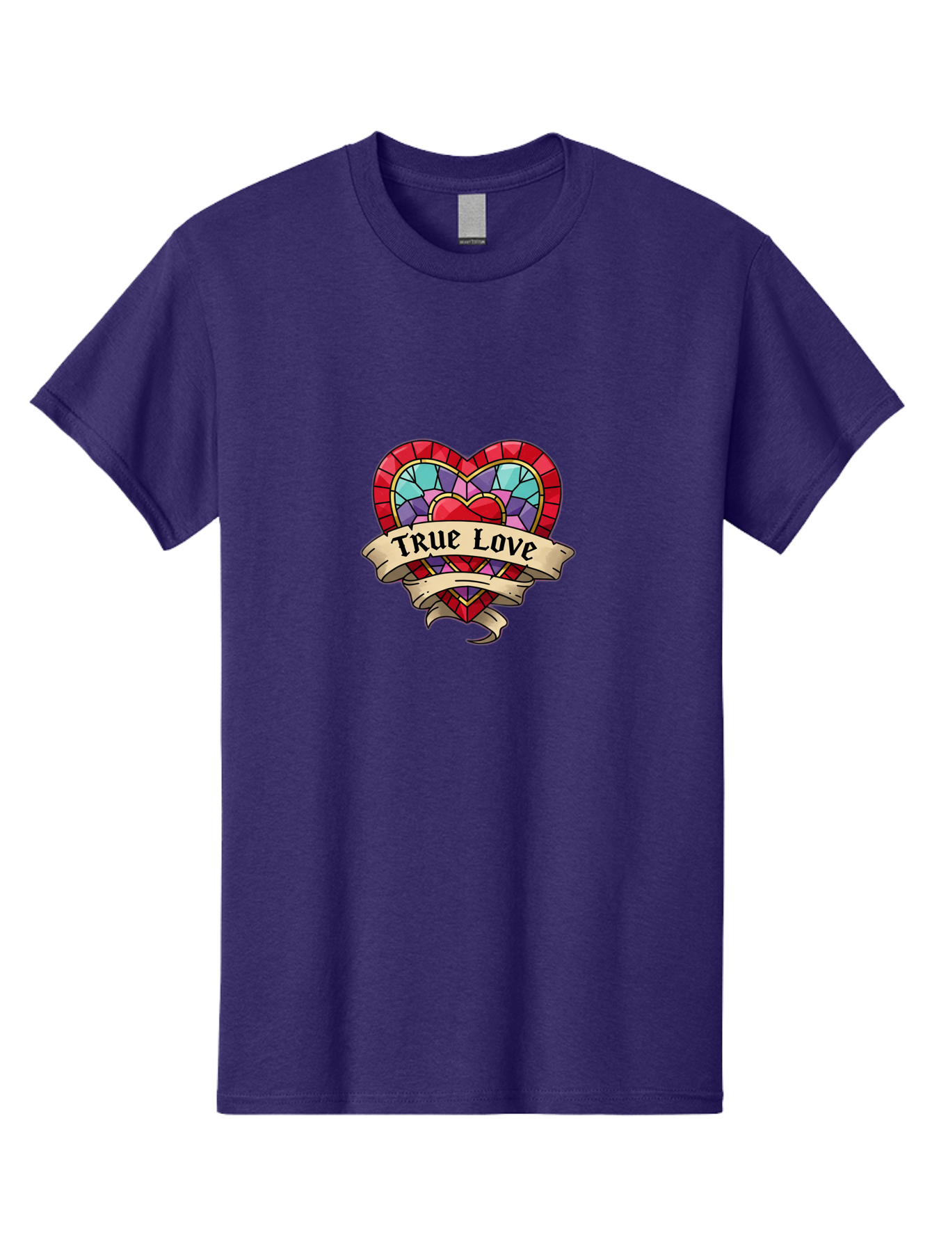 True-Love-5 Men'S Graphic Tee, 100% Cotton, Comfortable Casual Summer Wear, Machine Washable, Tattoo Style Heart, Stained Glass Heart, True Love, Valentine'S Day, Love Symbol, Heart Shaped, Romantic Gesture, Colorful Heart, Vintage Love Bae314