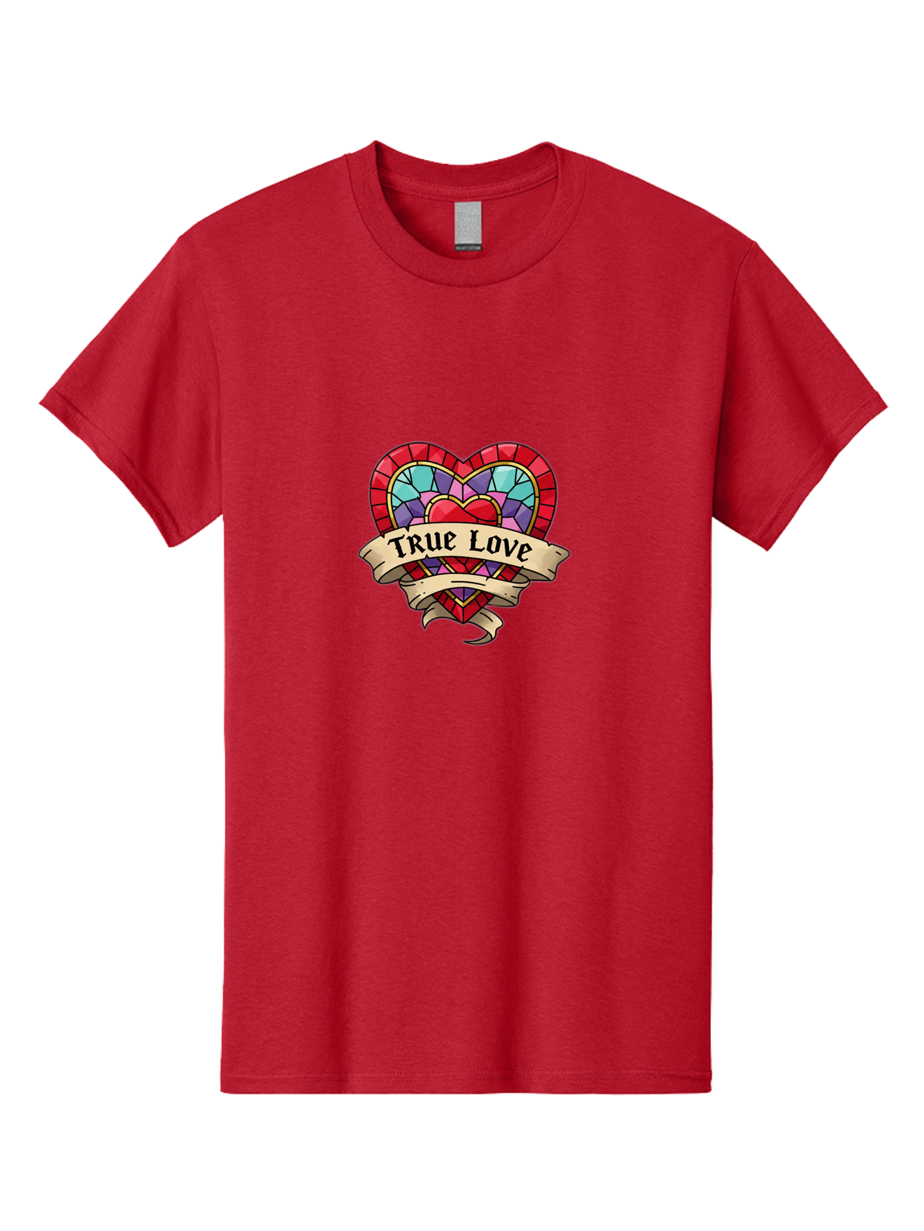 True-Love-5 Men'S Graphic Tee, 100% Cotton, Comfortable Casual Summer Wear, Machine Washable, Tattoo Style Heart, Stained Glass Heart, True Love, Valentine'S Day, Love Symbol, Heart Shaped, Romantic Gesture, Colorful Heart, Vintage Love Bae314