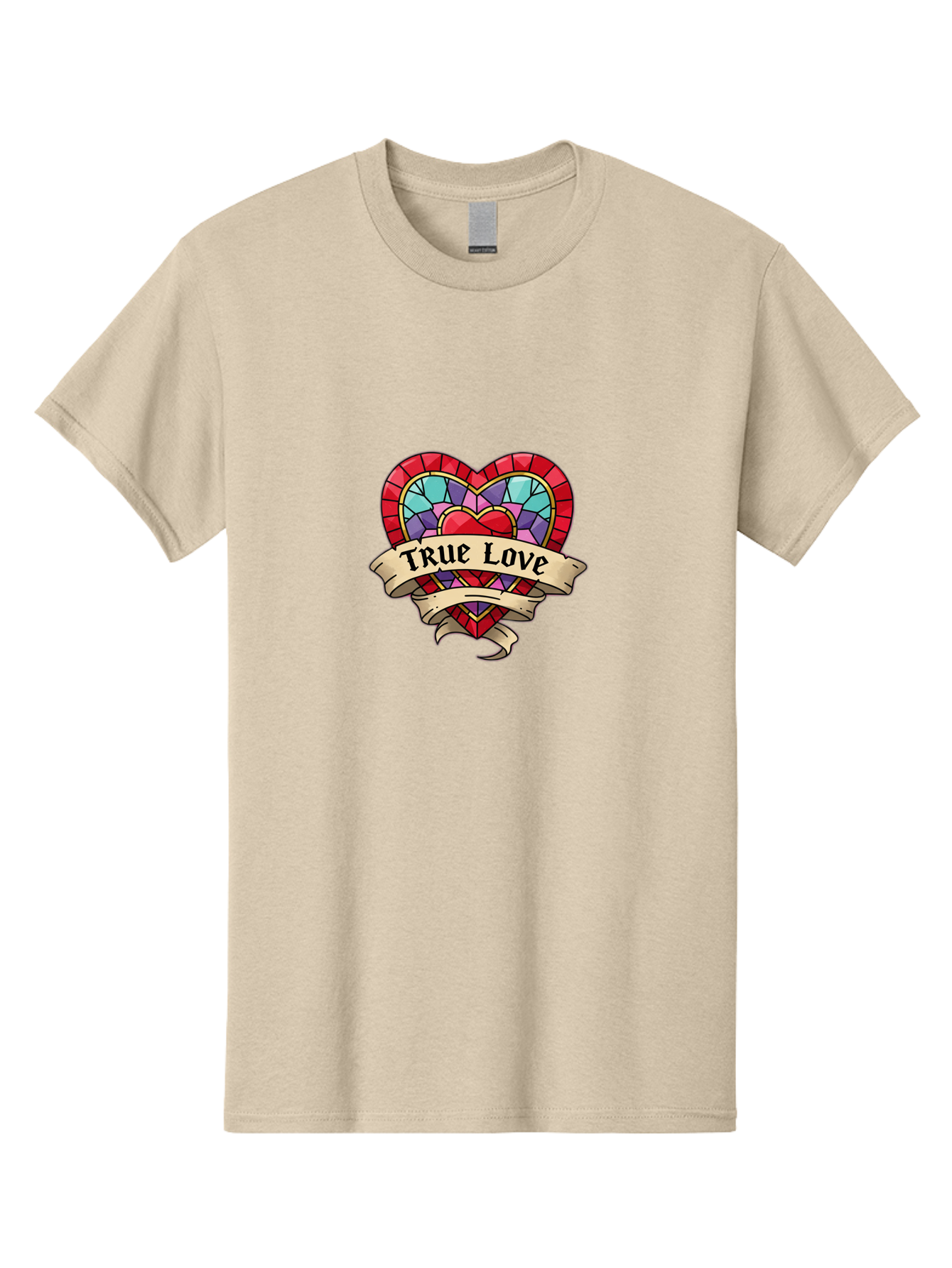 True-Love-5 Men'S Graphic Tee, 100% Cotton, Comfortable Casual Summer Wear, Machine Washable, Tattoo Style Heart, Stained Glass Heart, True Love, Valentine'S Day, Love Symbol, Heart Shaped, Romantic Gesture, Colorful Heart, Vintage Love Bae314