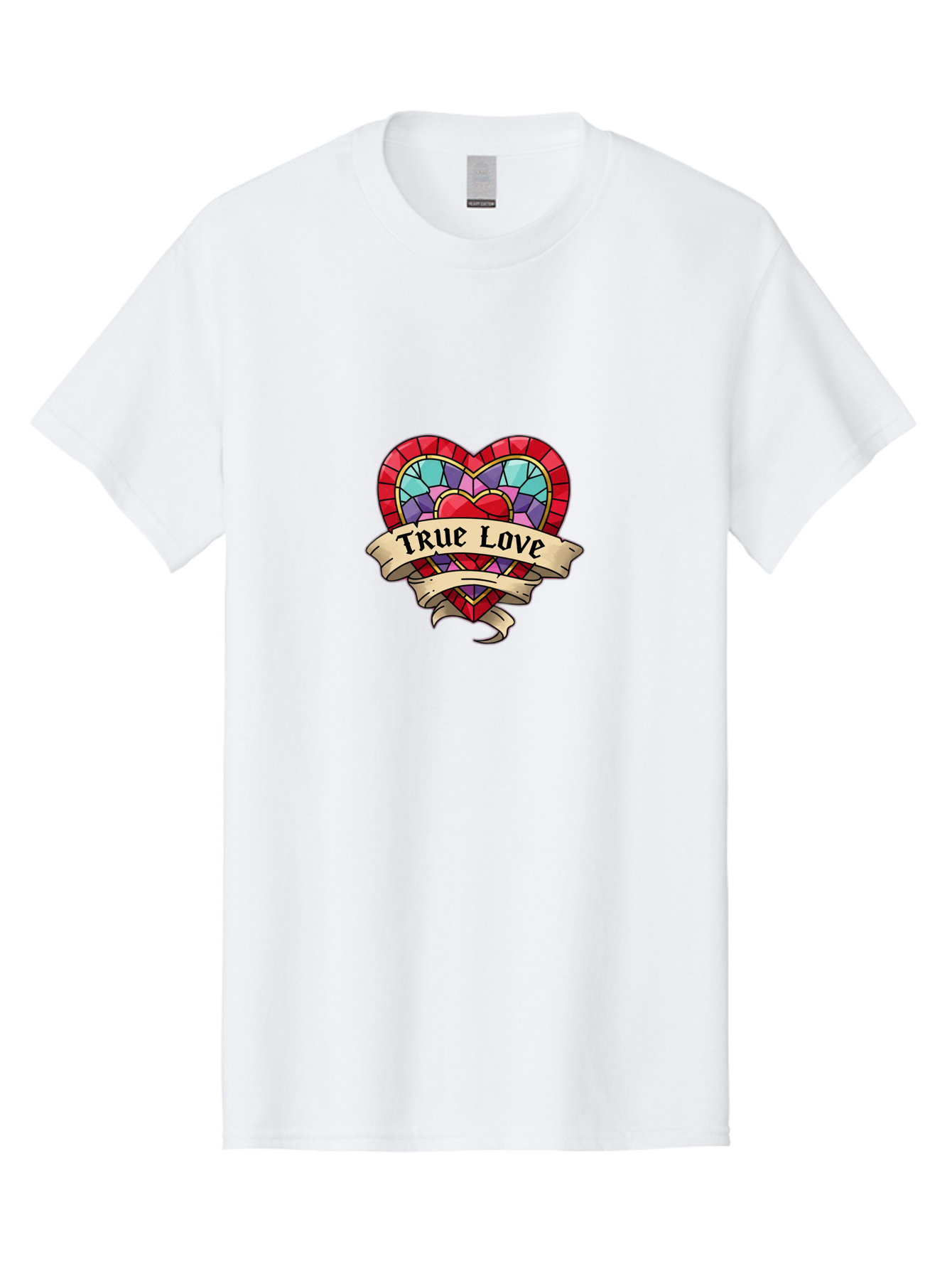 True-Love-5 Men'S Graphic Tee, 100% Cotton, Comfortable Casual Summer Wear, Machine Washable, Tattoo Style Heart, Stained Glass Heart, True Love, Valentine'S Day, Love Symbol, Heart Shaped, Romantic Gesture, Colorful Heart, Vintage Love Bae314