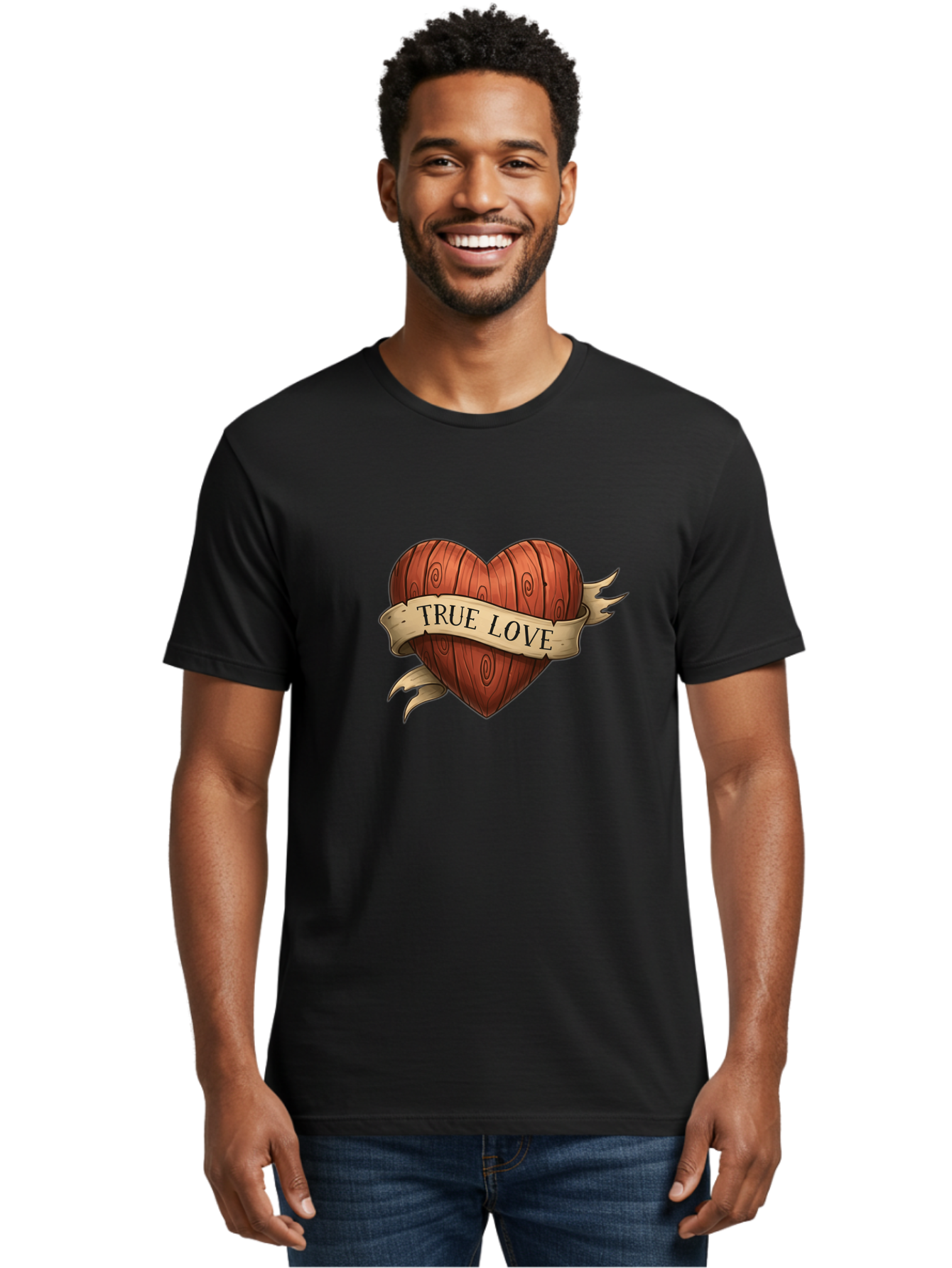 True-Love-6 Men'S Graphic Tee, 100% Cotton, Comfortable Casual Summer Wear, Machine Washable, Wooden Heart, Vintage Love, True Love, Tattoo Art, Classic Symbol, Traditional Design, Romantic Gesture, Wooden Texture, Heart Shape, Nostalgic Feel, Bae315