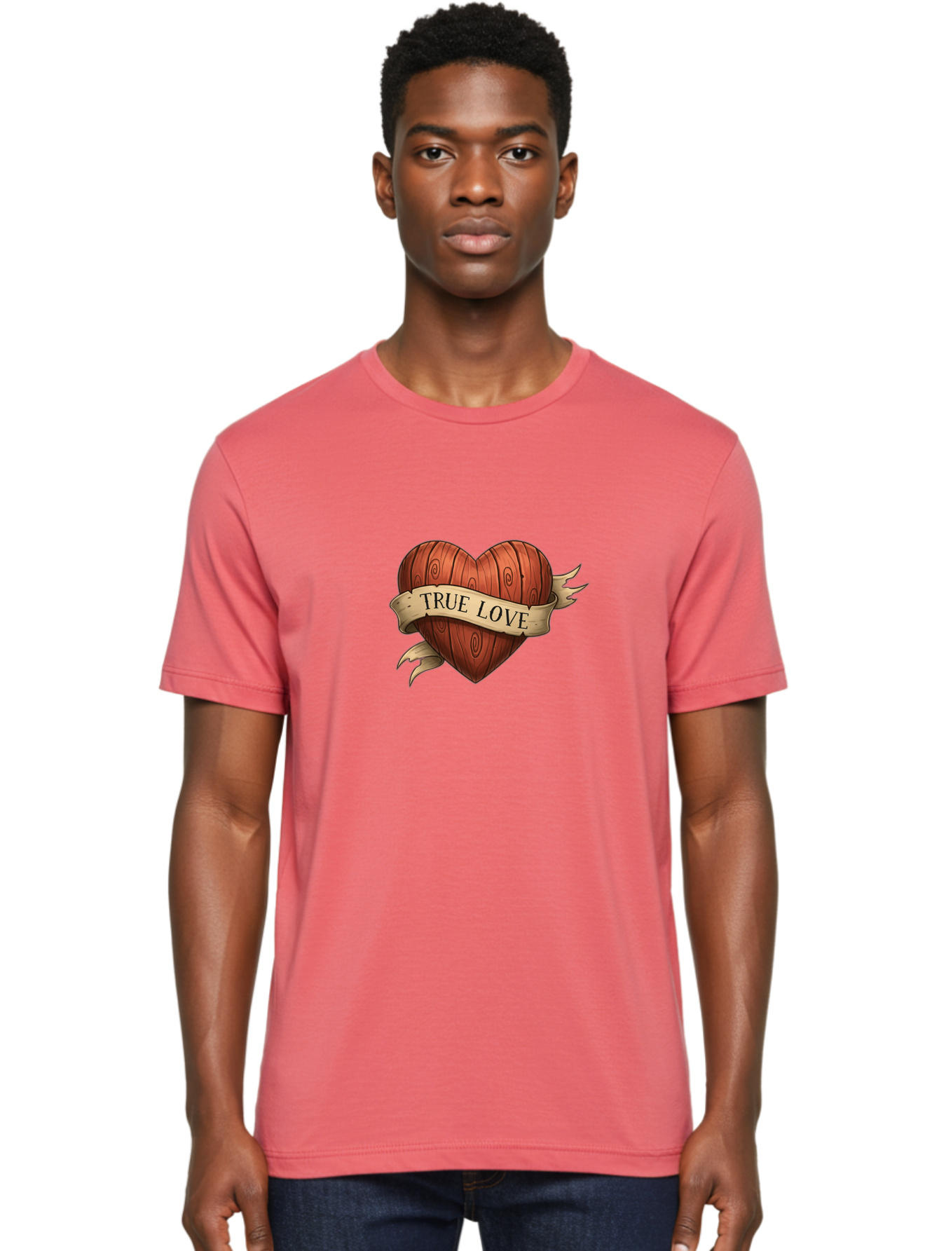 True-Love-6 Men'S Graphic Tee, 100% Cotton, Comfortable Casual Summer Wear, Machine Washable, Wooden Heart, Vintage Love, True Love, Tattoo Art, Classic Symbol, Traditional Design, Romantic Gesture, Wooden Texture, Heart Shape, Nostalgic Feel, Bae315