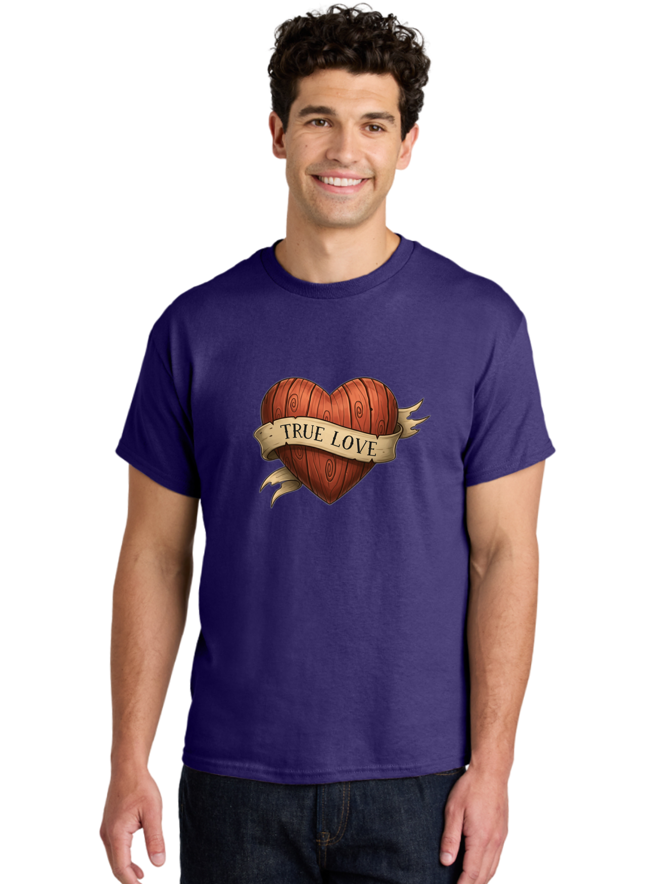 True-Love-6 Men'S Graphic Tee, 100% Cotton, Comfortable Casual Summer Wear, Machine Washable, Wooden Heart, Vintage Love, True Love, Tattoo Art, Classic Symbol, Traditional Design, Romantic Gesture, Wooden Texture, Heart Shape, Nostalgic Feel, Bae315