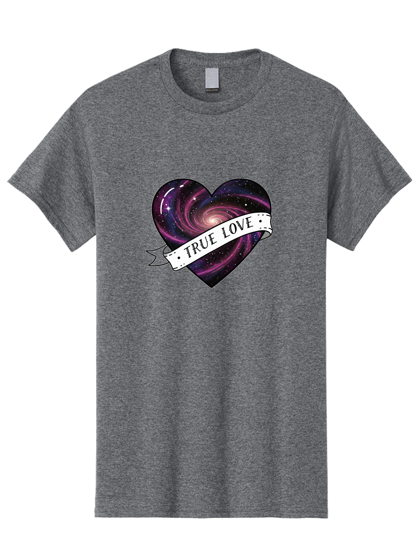 True-Love-7 Men'S Graphic Tee, 100% Cotton, Comfortable Casual Summer Wear, Machine Washable, Galaxy Heart, Cosmic Love, Purple Galaxy, Heart Shape, Stars And Planets, Romantic Symbol, True Love, Space-Inspired Art, Celestial Design, Bae316