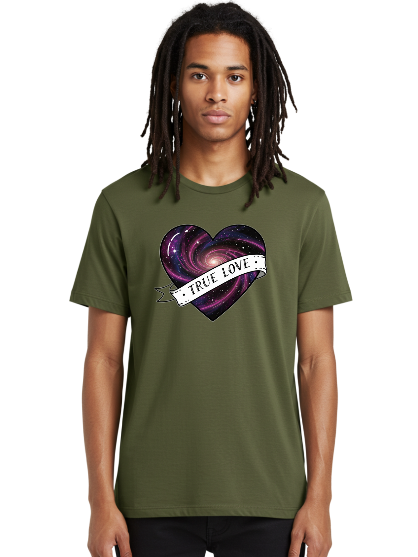 True-Love-7 Men'S Graphic Tee, 100% Cotton, Comfortable Casual Summer Wear, Machine Washable, Galaxy Heart, Cosmic Love, Purple Galaxy, Heart Shape, Stars And Planets, Romantic Symbol, True Love, Space-Inspired Art, Celestial Design, Bae316