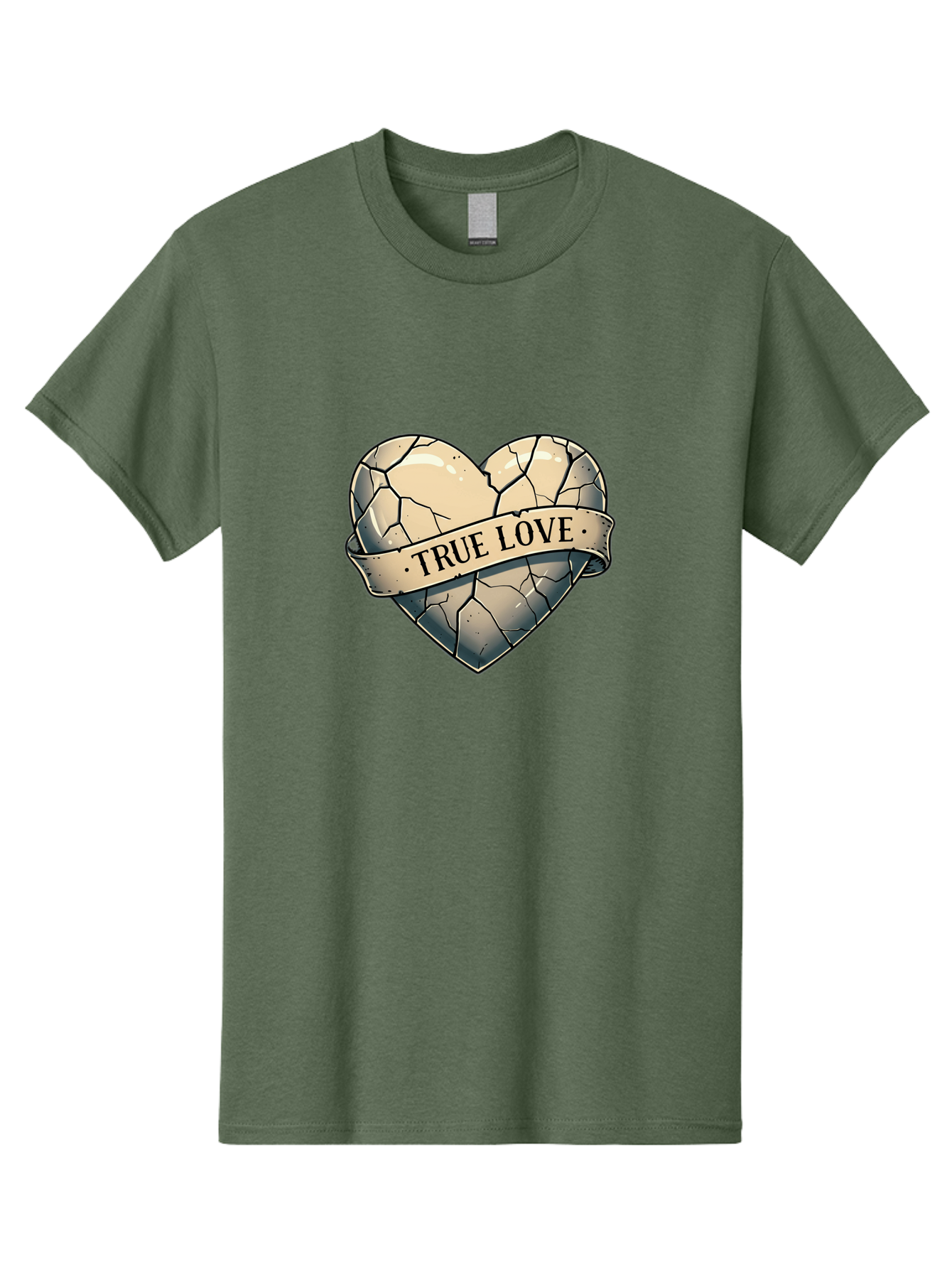 True-Love-8 Men'S Graphic Tee, 100% Cotton, Comfortable Casual Summer Wear, Machine Washable, Cracked Heart, True Love Banner, Vintage Design, Distressed Texture, Heart Symbol, Love Theme, Tattoo Style, Black And White Illustration Bae317