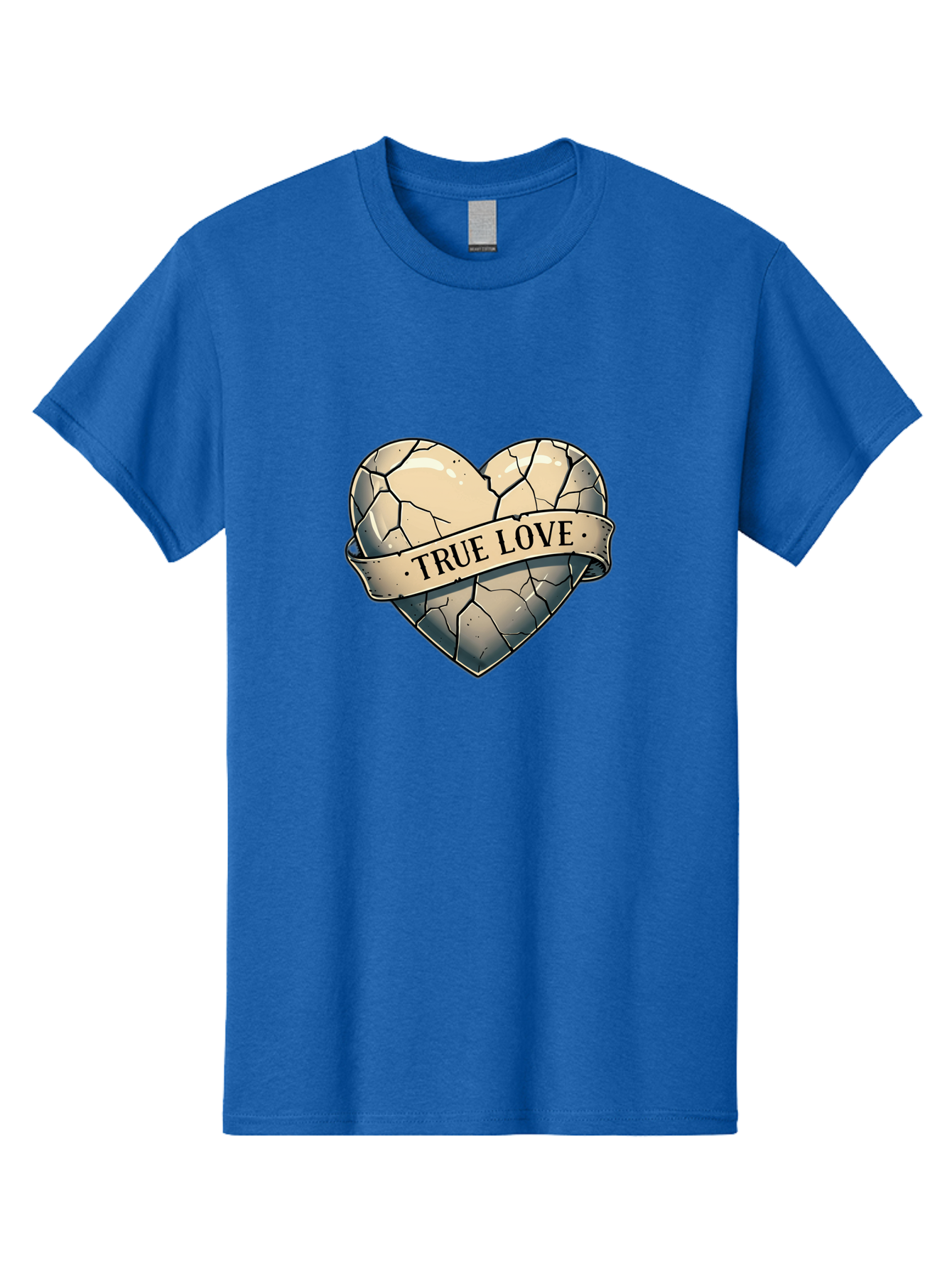True-Love-8 Men'S Graphic Tee, 100% Cotton, Comfortable Casual Summer Wear, Machine Washable, Cracked Heart, True Love Banner, Vintage Design, Distressed Texture, Heart Symbol, Love Theme, Tattoo Style, Black And White Illustration Bae317