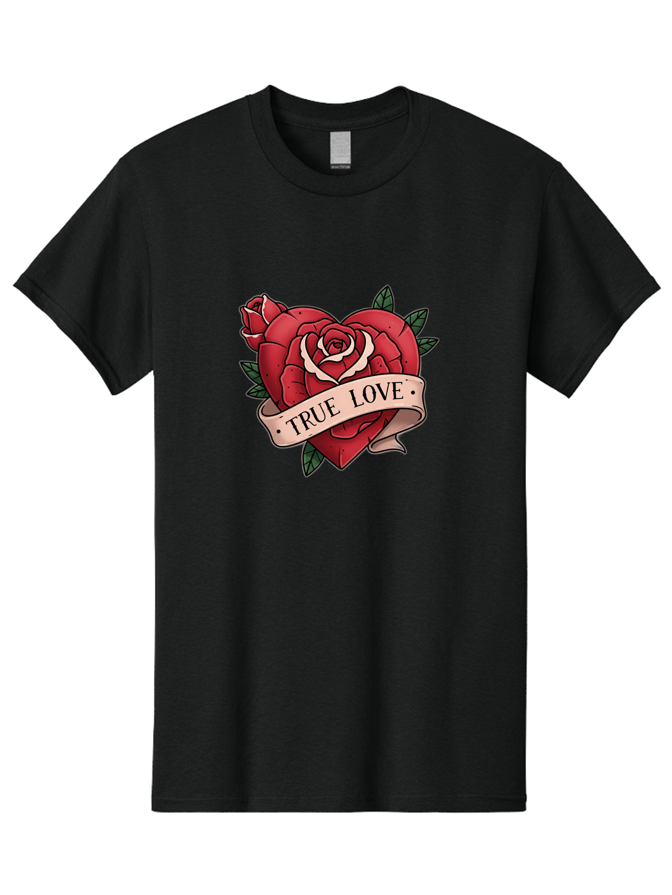 True-Love-9 Men'S Graphic Tee, 100% Cotton, Comfortable Casual Summer Wear, Machine Washable, Red Roses, True Love Banner, Vintage Tattoo Style, Symbolic Love, Classic Romance, Elegant Design, Beautiful Flowers, Floral Art Bae318