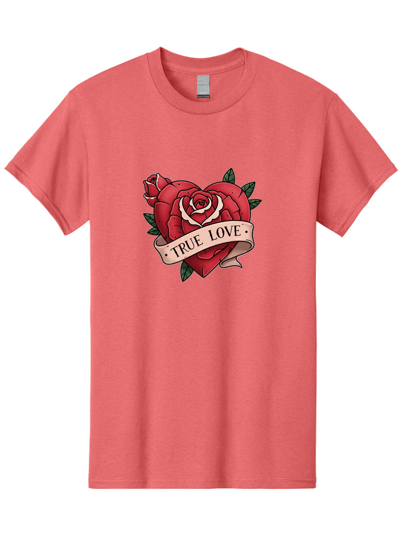 True-Love-9 Men'S Graphic Tee, 100% Cotton, Comfortable Casual Summer Wear, Machine Washable, Red Roses, True Love Banner, Vintage Tattoo Style, Symbolic Love, Classic Romance, Elegant Design, Beautiful Flowers, Floral Art Bae318