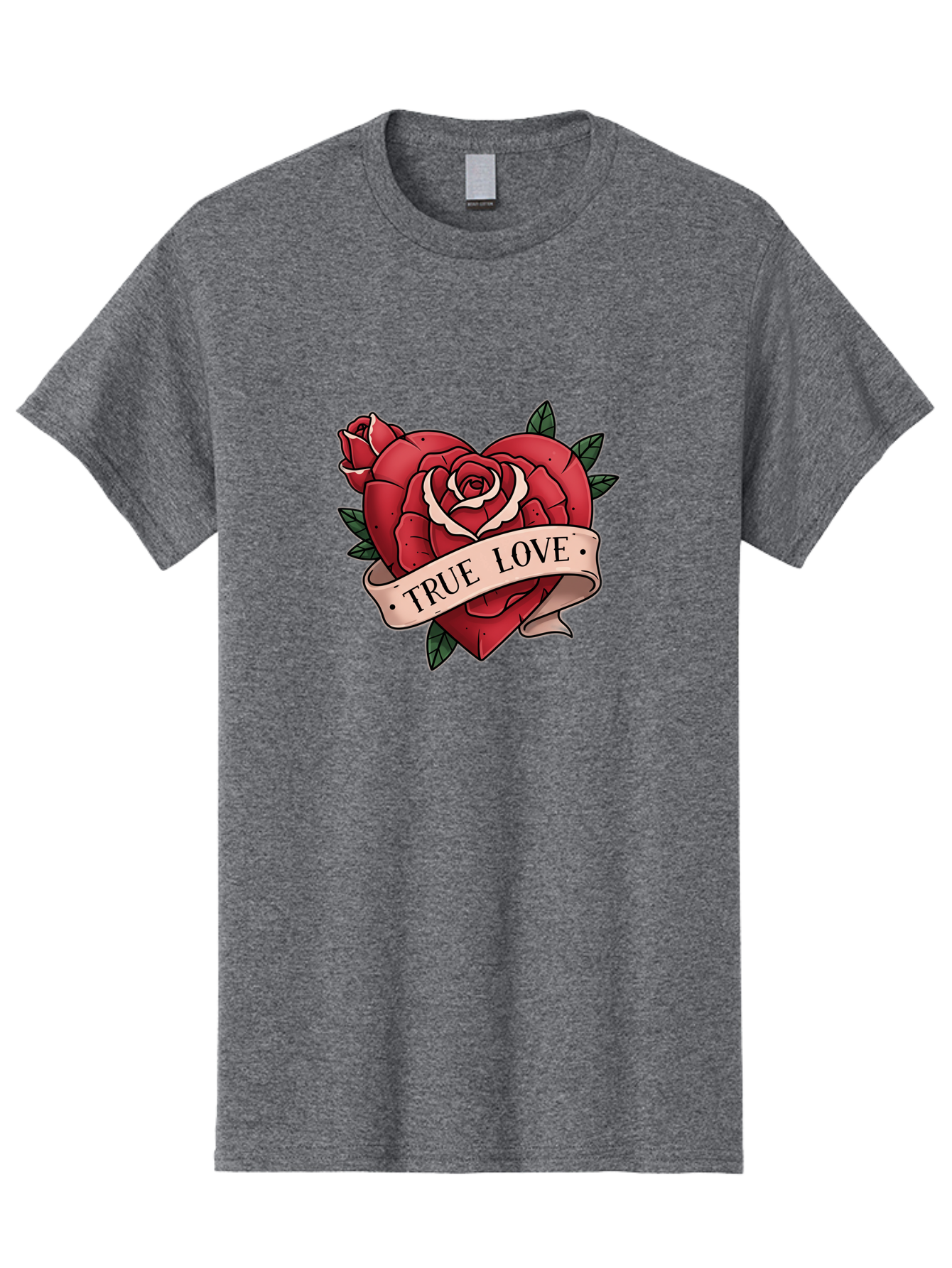 True-Love-9 Men'S Graphic Tee, 100% Cotton, Comfortable Casual Summer Wear, Machine Washable, Red Roses, True Love Banner, Vintage Tattoo Style, Symbolic Love, Classic Romance, Elegant Design, Beautiful Flowers, Floral Art Bae318