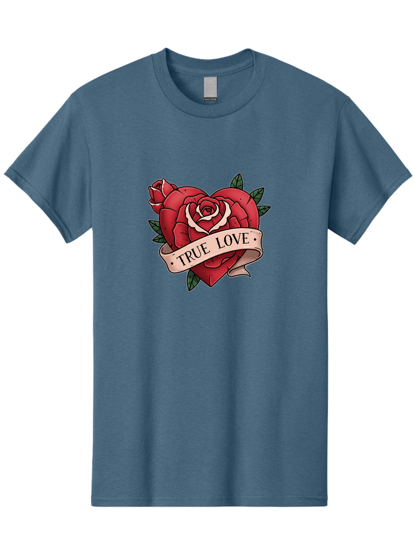 True-Love-9 Men'S Graphic Tee, 100% Cotton, Comfortable Casual Summer Wear, Machine Washable, Red Roses, True Love Banner, Vintage Tattoo Style, Symbolic Love, Classic Romance, Elegant Design, Beautiful Flowers, Floral Art Bae318