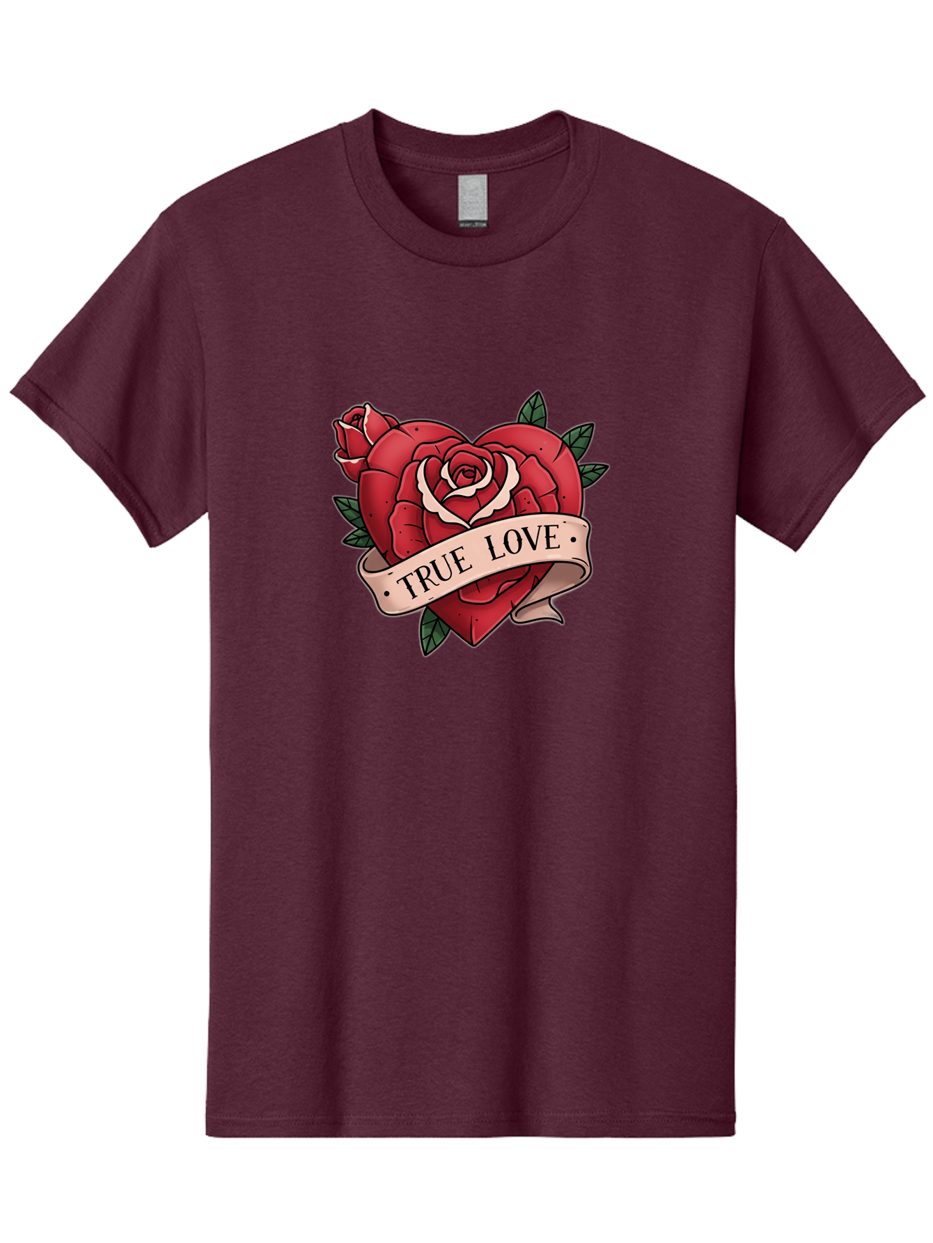 True-Love-9 Men'S Graphic Tee, 100% Cotton, Comfortable Casual Summer Wear, Machine Washable, Red Roses, True Love Banner, Vintage Tattoo Style, Symbolic Love, Classic Romance, Elegant Design, Beautiful Flowers, Floral Art Bae318