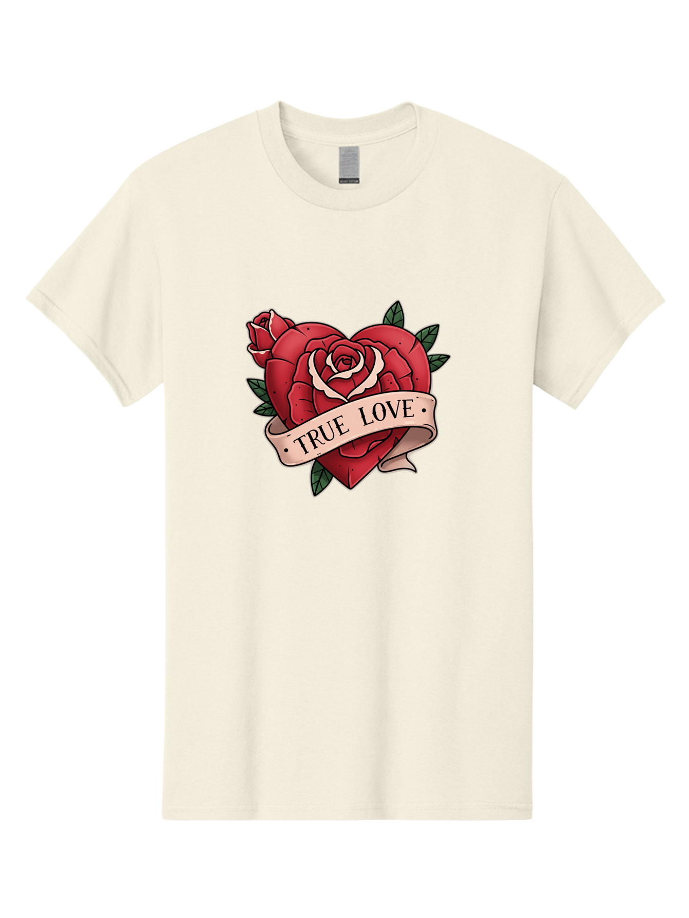 True-Love-9 Men'S Graphic Tee, 100% Cotton, Comfortable Casual Summer Wear, Machine Washable, Red Roses, True Love Banner, Vintage Tattoo Style, Symbolic Love, Classic Romance, Elegant Design, Beautiful Flowers, Floral Art Bae318