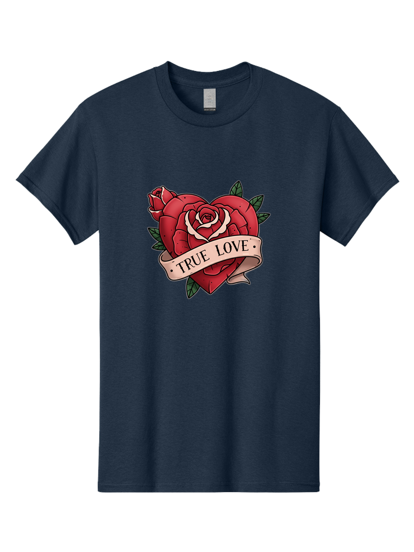 True-Love-9 Men'S Graphic Tee, 100% Cotton, Comfortable Casual Summer Wear, Machine Washable, Red Roses, True Love Banner, Vintage Tattoo Style, Symbolic Love, Classic Romance, Elegant Design, Beautiful Flowers, Floral Art Bae318