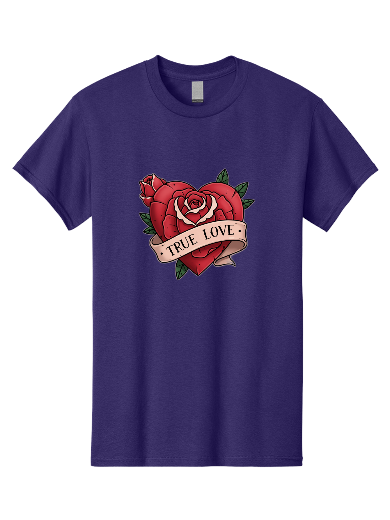 True-Love-9 Men'S Graphic Tee, 100% Cotton, Comfortable Casual Summer Wear, Machine Washable, Red Roses, True Love Banner, Vintage Tattoo Style, Symbolic Love, Classic Romance, Elegant Design, Beautiful Flowers, Floral Art Bae318