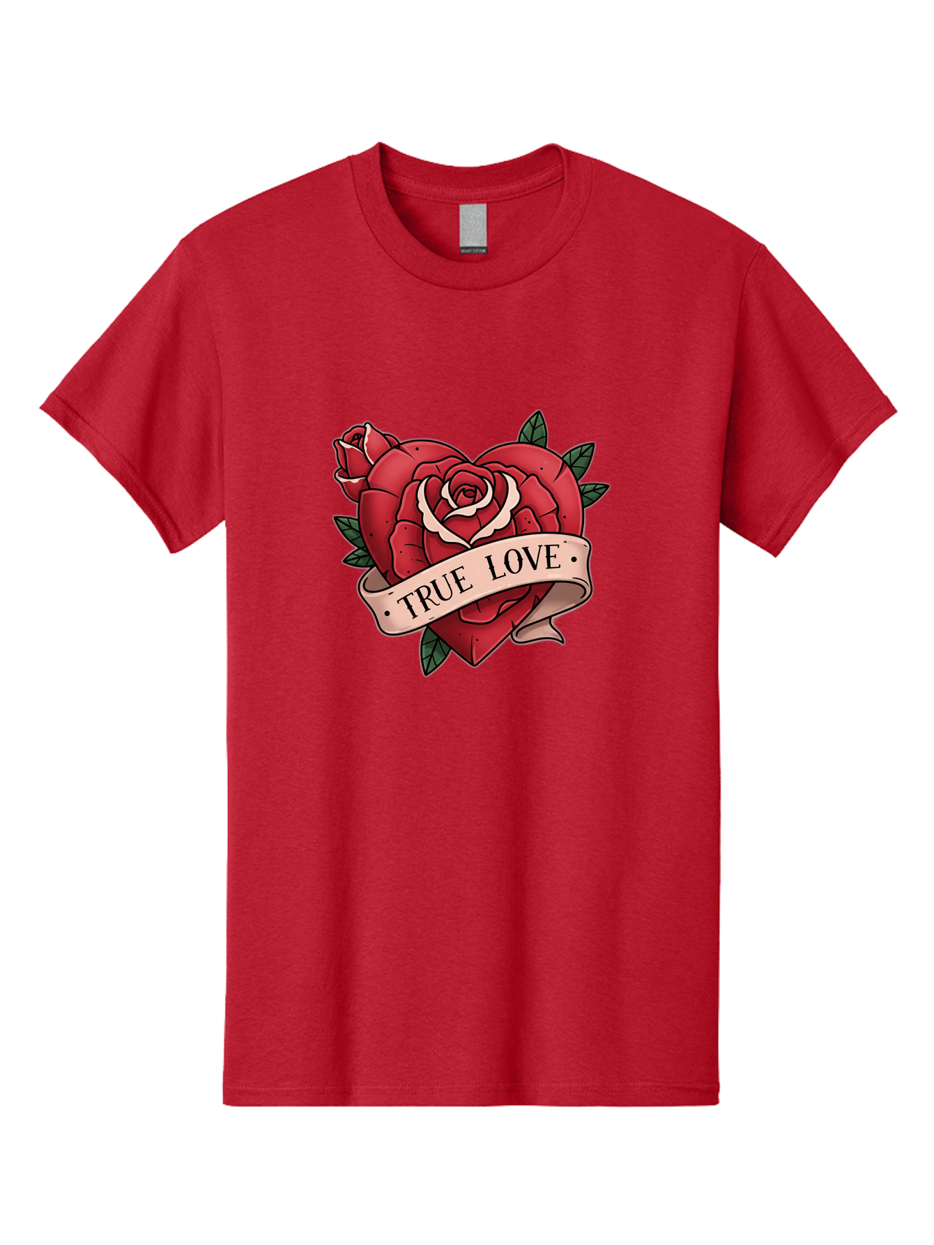 True-Love-9 Men'S Graphic Tee, 100% Cotton, Comfortable Casual Summer Wear, Machine Washable, Red Roses, True Love Banner, Vintage Tattoo Style, Symbolic Love, Classic Romance, Elegant Design, Beautiful Flowers, Floral Art Bae318
