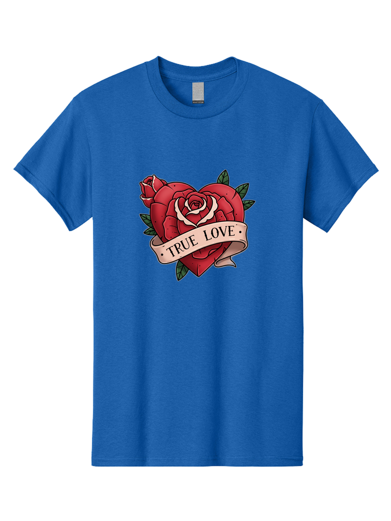 True-Love-9 Men'S Graphic Tee, 100% Cotton, Comfortable Casual Summer Wear, Machine Washable, Red Roses, True Love Banner, Vintage Tattoo Style, Symbolic Love, Classic Romance, Elegant Design, Beautiful Flowers, Floral Art Bae318