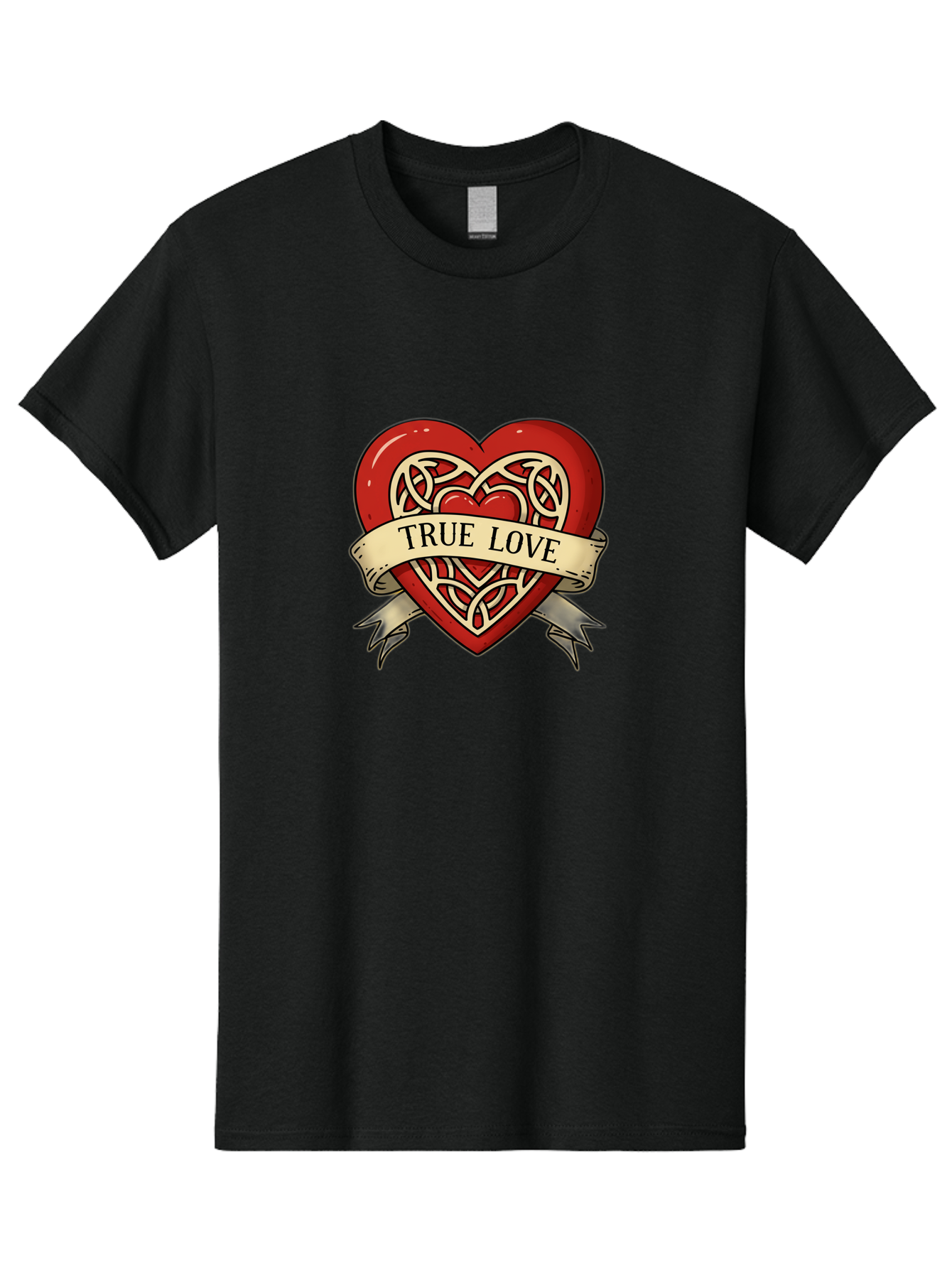 True-Love-Heart-1 Men'S Graphic Tee, 100% Cotton, Comfortable Casual Summer Wear, Machine Washable, Red Heart, Celtic Knotwork Design, True Love, Vintage Banner, Romantic Symbol, Tattoo Art, Love Theme, Heart Shape, Classic Design, Love Symbol Bae319