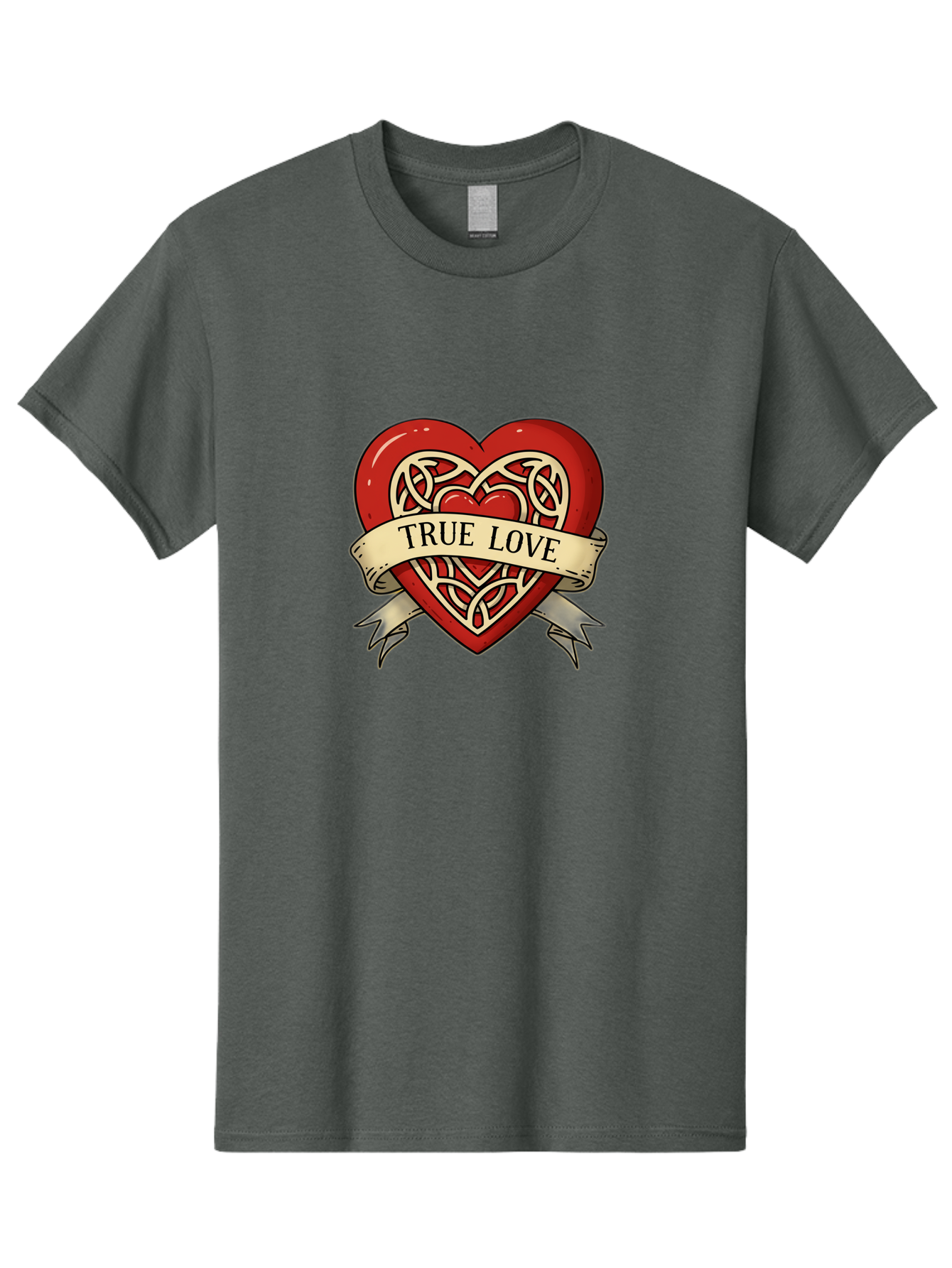 True-Love-Heart-1 Men'S Graphic Tee, 100% Cotton, Comfortable Casual Summer Wear, Machine Washable, Red Heart, Celtic Knotwork Design, True Love, Vintage Banner, Romantic Symbol, Tattoo Art, Love Theme, Heart Shape, Classic Design, Love Symbol Bae319