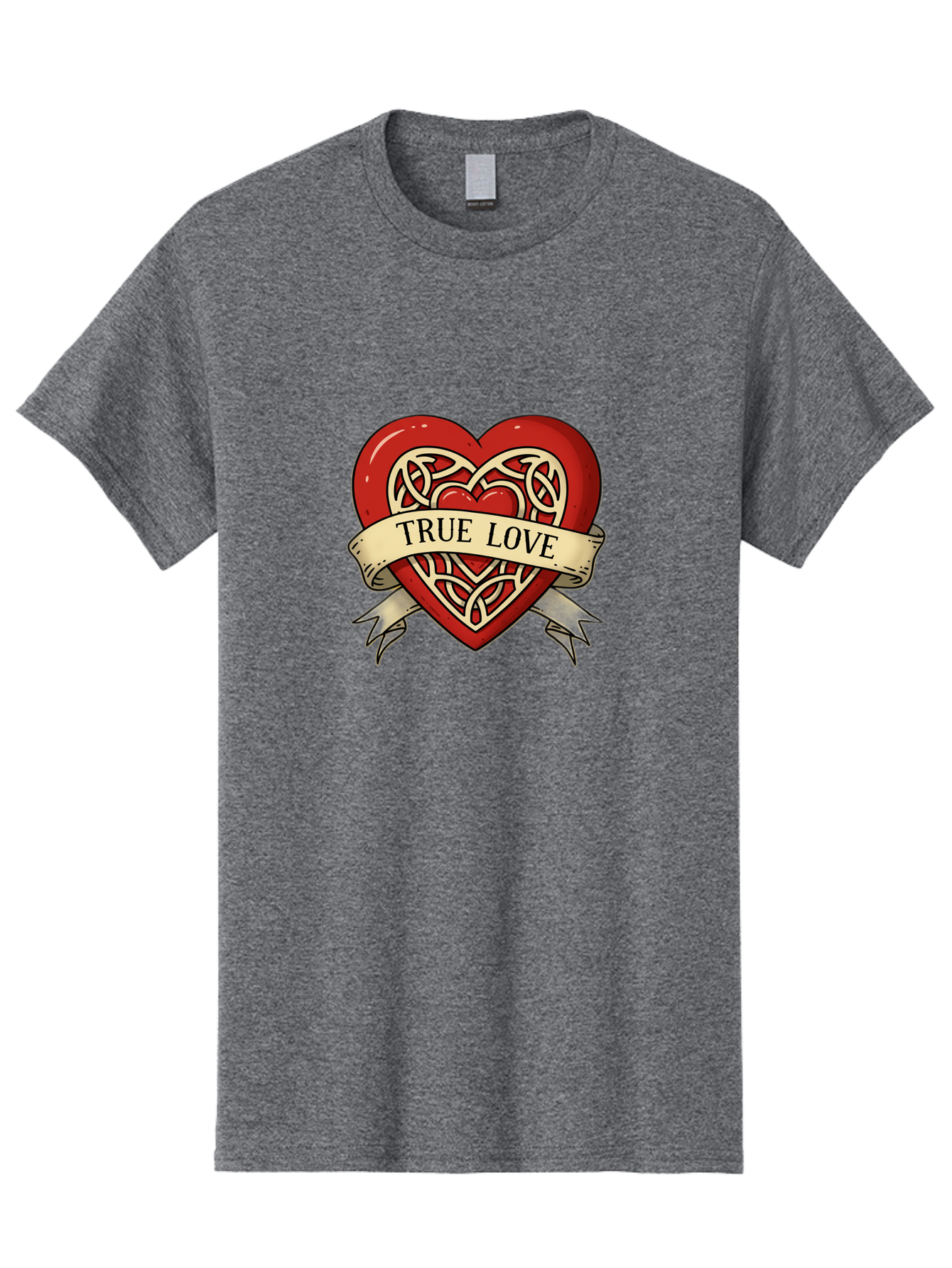 True-Love-Heart-1 Men'S Graphic Tee, 100% Cotton, Comfortable Casual Summer Wear, Machine Washable, Red Heart, Celtic Knotwork Design, True Love, Vintage Banner, Romantic Symbol, Tattoo Art, Love Theme, Heart Shape, Classic Design, Love Symbol Bae319