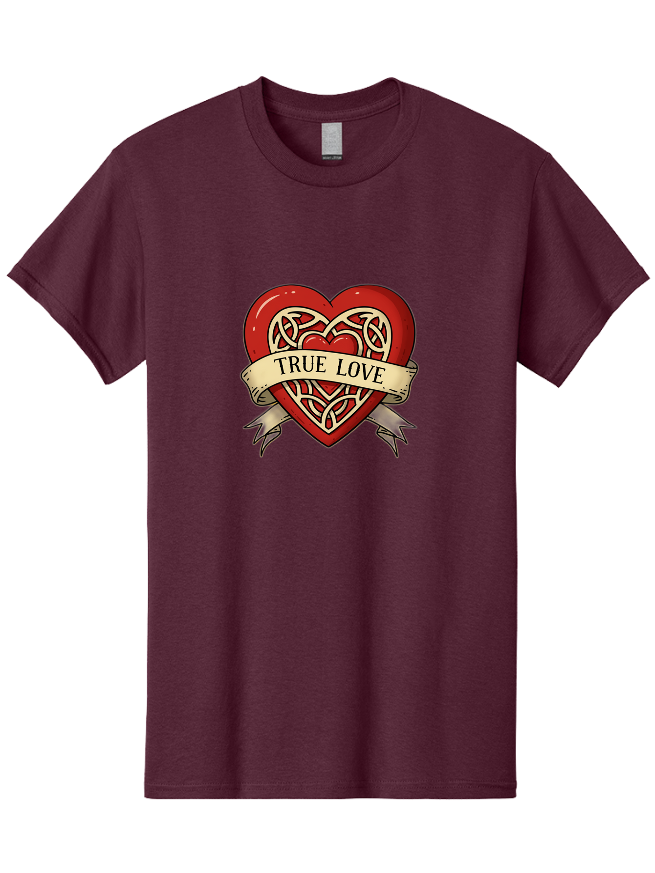 True-Love-Heart-1 Men'S Graphic Tee, 100% Cotton, Comfortable Casual Summer Wear, Machine Washable, Red Heart, Celtic Knotwork Design, True Love, Vintage Banner, Romantic Symbol, Tattoo Art, Love Theme, Heart Shape, Classic Design, Love Symbol Bae319