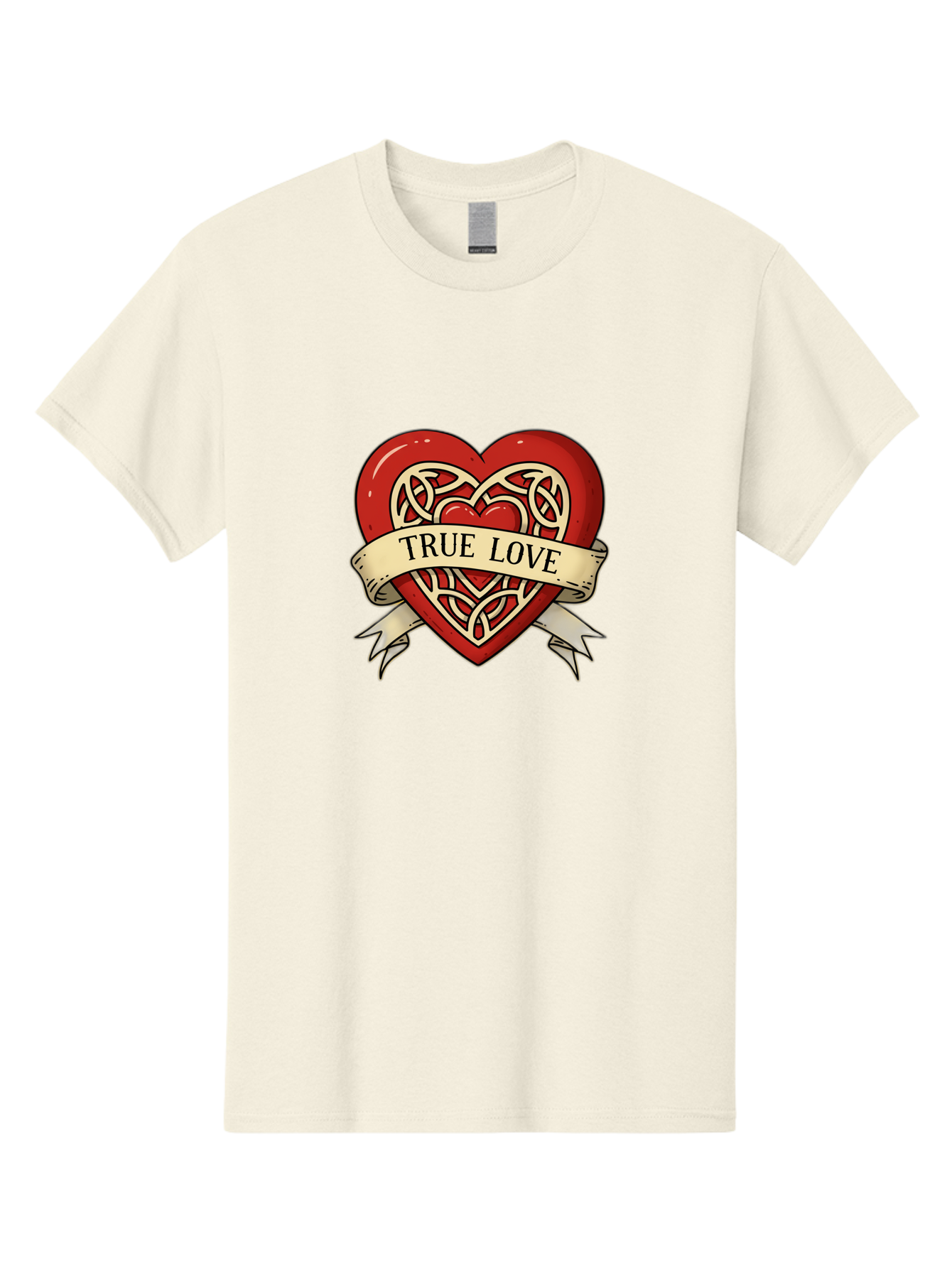 True-Love-Heart-1 Men'S Graphic Tee, 100% Cotton, Comfortable Casual Summer Wear, Machine Washable, Red Heart, Celtic Knotwork Design, True Love, Vintage Banner, Romantic Symbol, Tattoo Art, Love Theme, Heart Shape, Classic Design, Love Symbol Bae319
