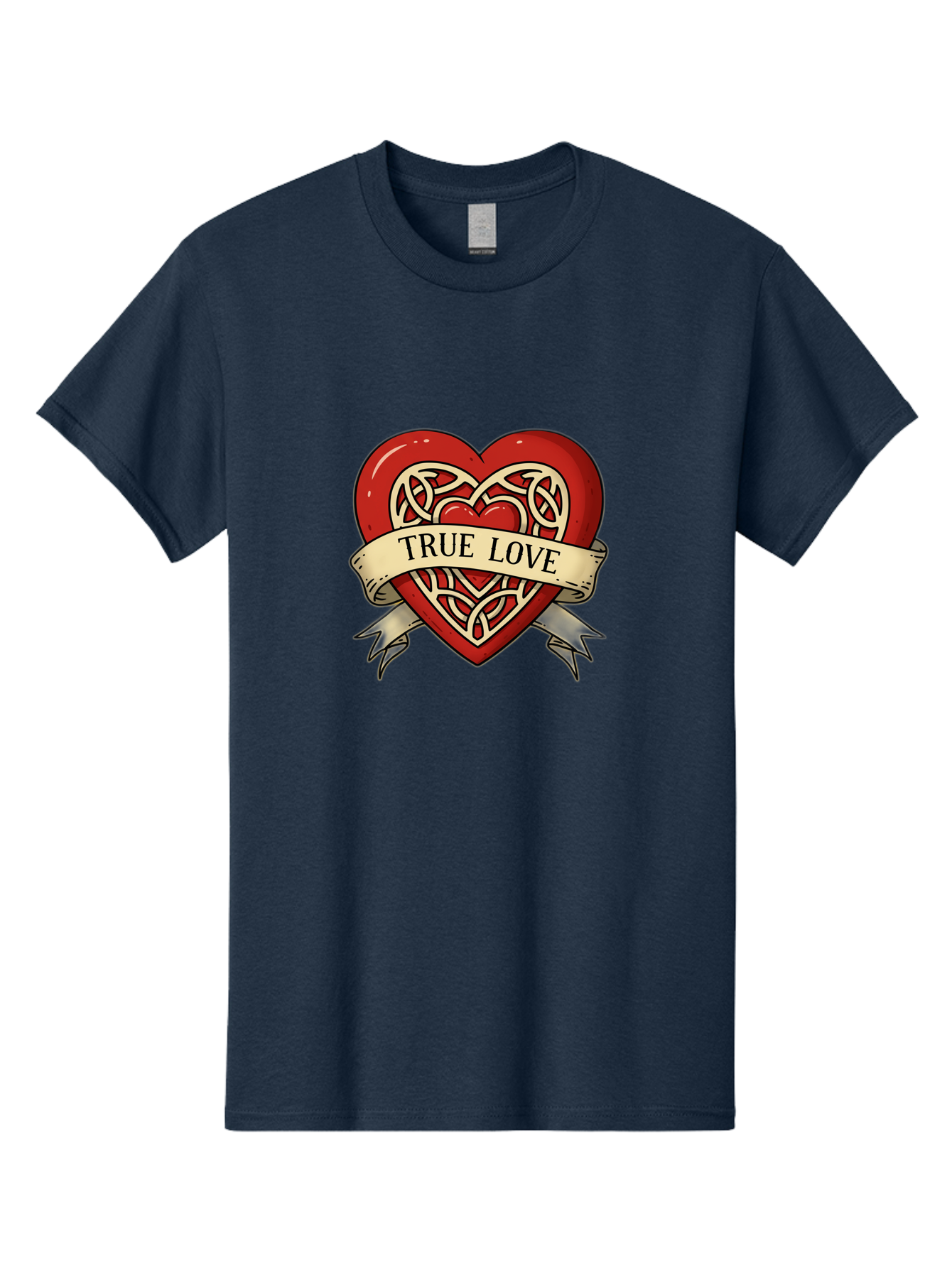 True-Love-Heart-1 Men'S Graphic Tee, 100% Cotton, Comfortable Casual Summer Wear, Machine Washable, Red Heart, Celtic Knotwork Design, True Love, Vintage Banner, Romantic Symbol, Tattoo Art, Love Theme, Heart Shape, Classic Design, Love Symbol Bae319