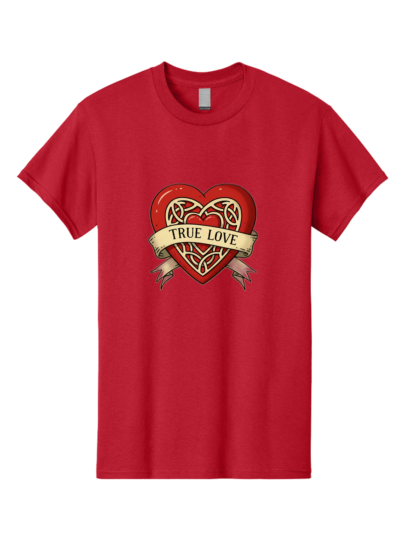 True-Love-Heart-1 Men'S Graphic Tee, 100% Cotton, Comfortable Casual Summer Wear, Machine Washable, Red Heart, Celtic Knotwork Design, True Love, Vintage Banner, Romantic Symbol, Tattoo Art, Love Theme, Heart Shape, Classic Design, Love Symbol Bae319