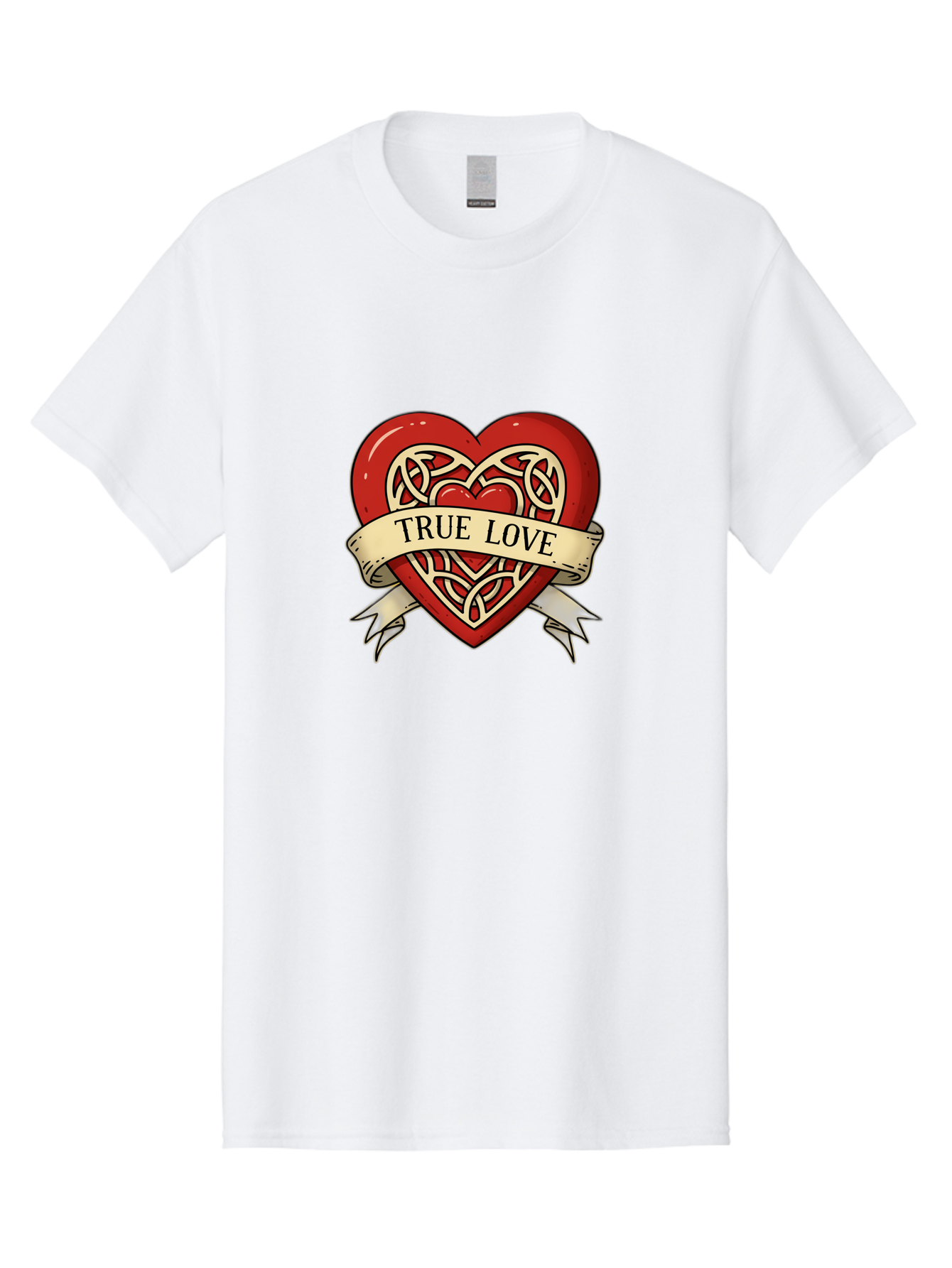 True-Love-Heart-1 Men'S Graphic Tee, 100% Cotton, Comfortable Casual Summer Wear, Machine Washable, Red Heart, Celtic Knotwork Design, True Love, Vintage Banner, Romantic Symbol, Tattoo Art, Love Theme, Heart Shape, Classic Design, Love Symbol Bae319