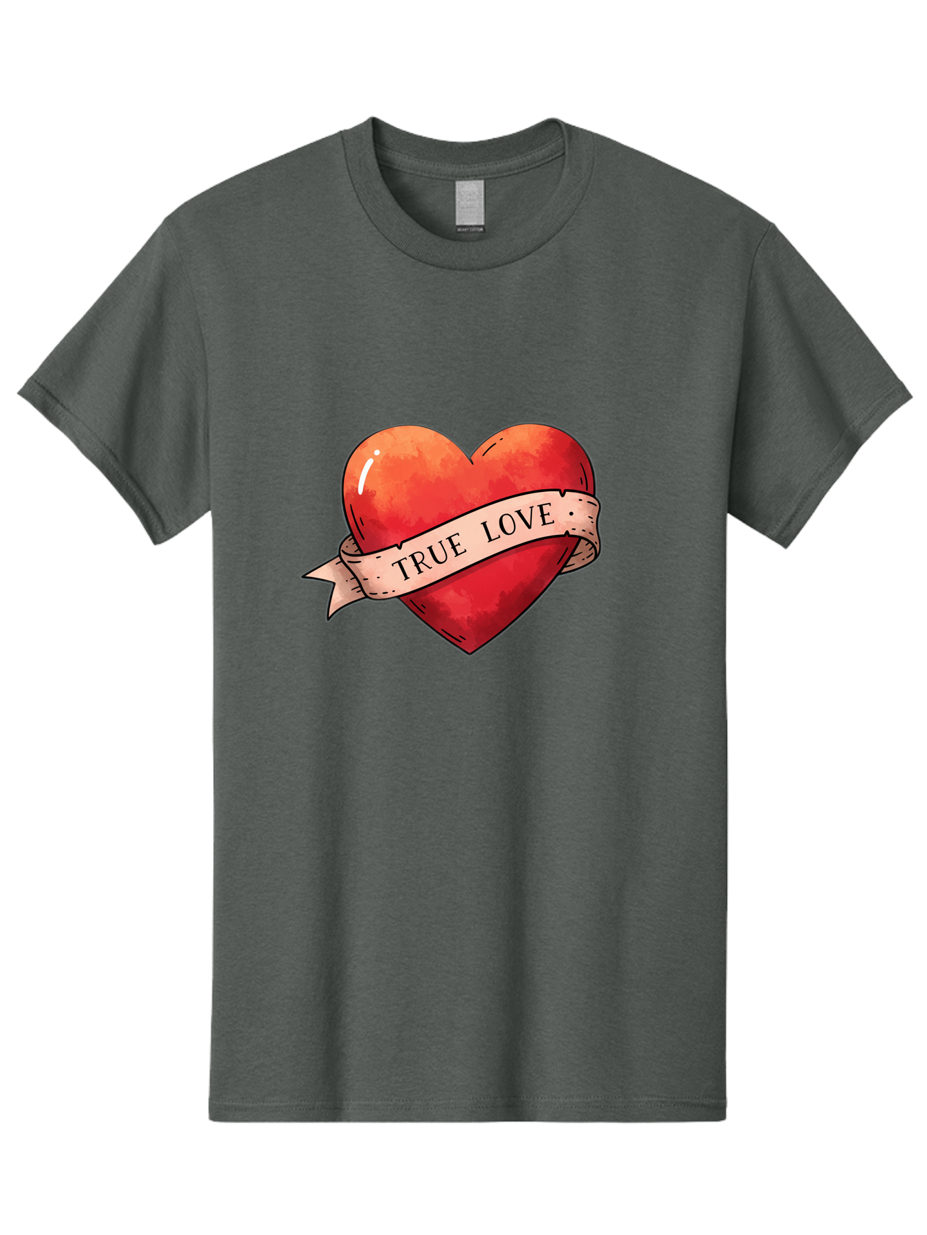 True-Love-Heart Men'S Graphic Tee, 100% Cotton, Comfortable Casual Summer Wear, Machine Washable, Red Heart, True Love, Tattoo Style, Ribbon Banner, Valentines Day Symbol, Love Heart, Classic Tattoo Design, Symbolic Heart Bae320
