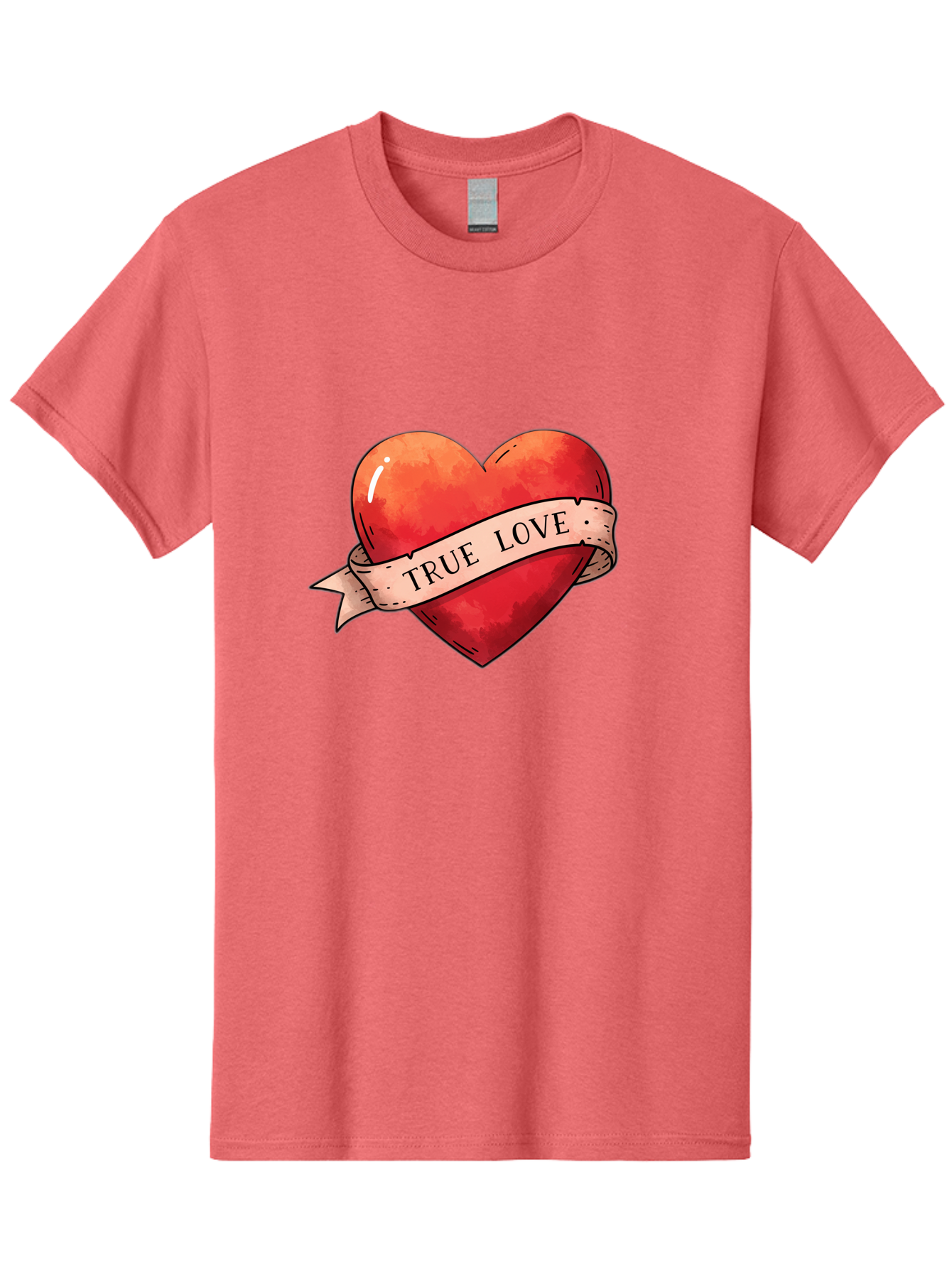 True-Love-Heart Men'S Graphic Tee, 100% Cotton, Comfortable Casual Summer Wear, Machine Washable, Red Heart, True Love, Tattoo Style, Ribbon Banner, Valentines Day Symbol, Love Heart, Classic Tattoo Design, Symbolic Heart Bae320