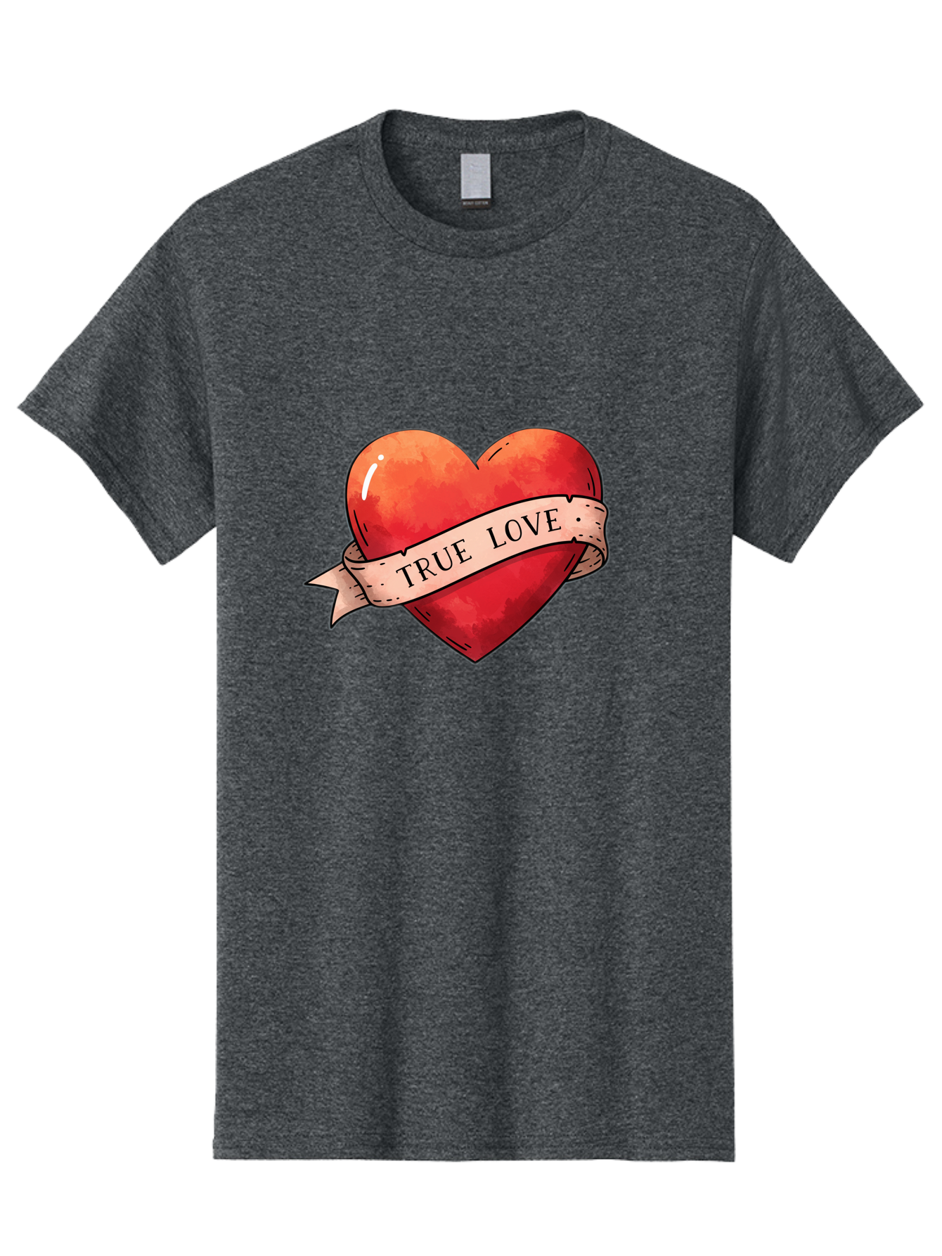True-Love-Heart Men'S Graphic Tee, 100% Cotton, Comfortable Casual Summer Wear, Machine Washable, Red Heart, True Love, Tattoo Style, Ribbon Banner, Valentines Day Symbol, Love Heart, Classic Tattoo Design, Symbolic Heart Bae320