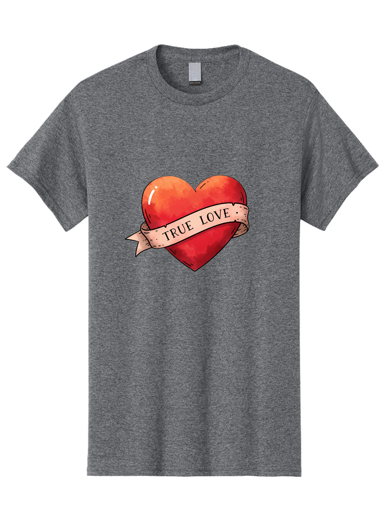 True-Love-Heart Men'S Graphic Tee, 100% Cotton, Comfortable Casual Summer Wear, Machine Washable, Red Heart, True Love, Tattoo Style, Ribbon Banner, Valentines Day Symbol, Love Heart, Classic Tattoo Design, Symbolic Heart Bae320