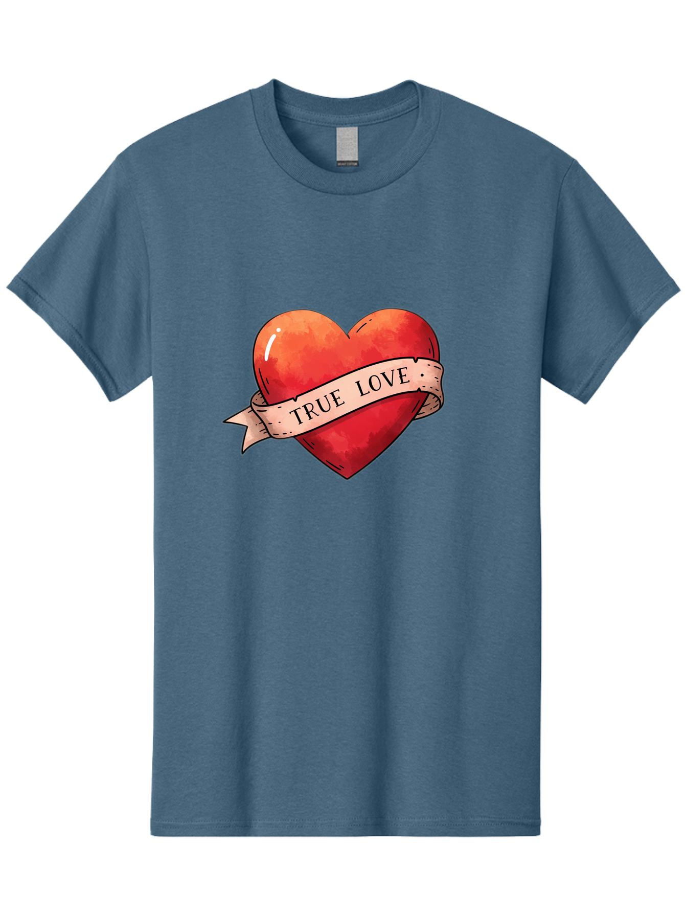 True-Love-Heart Men'S Graphic Tee, 100% Cotton, Comfortable Casual Summer Wear, Machine Washable, Red Heart, True Love, Tattoo Style, Ribbon Banner, Valentines Day Symbol, Love Heart, Classic Tattoo Design, Symbolic Heart Bae320
