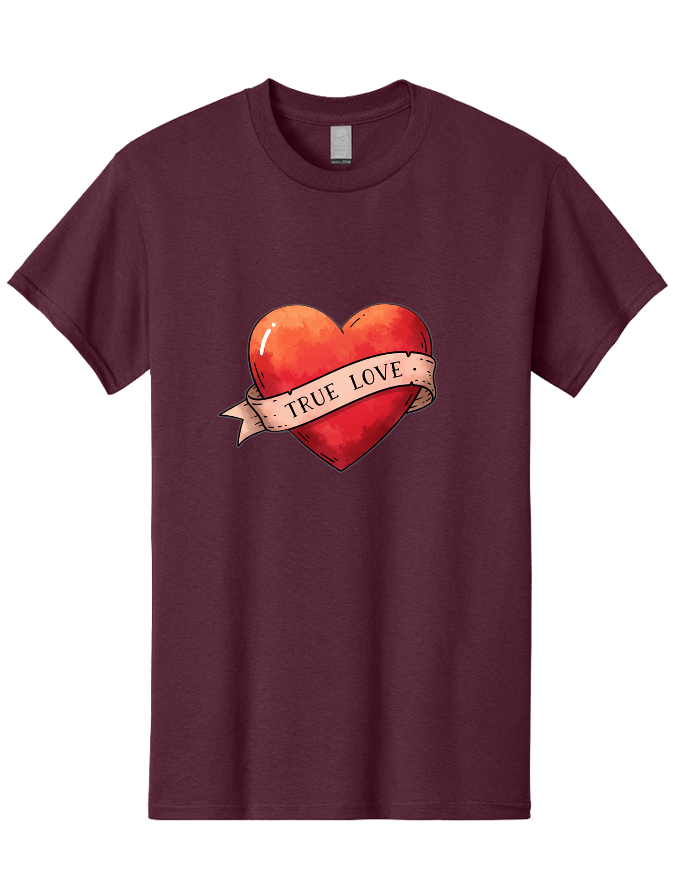 True-Love-Heart Men'S Graphic Tee, 100% Cotton, Comfortable Casual Summer Wear, Machine Washable, Red Heart, True Love, Tattoo Style, Ribbon Banner, Valentines Day Symbol, Love Heart, Classic Tattoo Design, Symbolic Heart Bae320