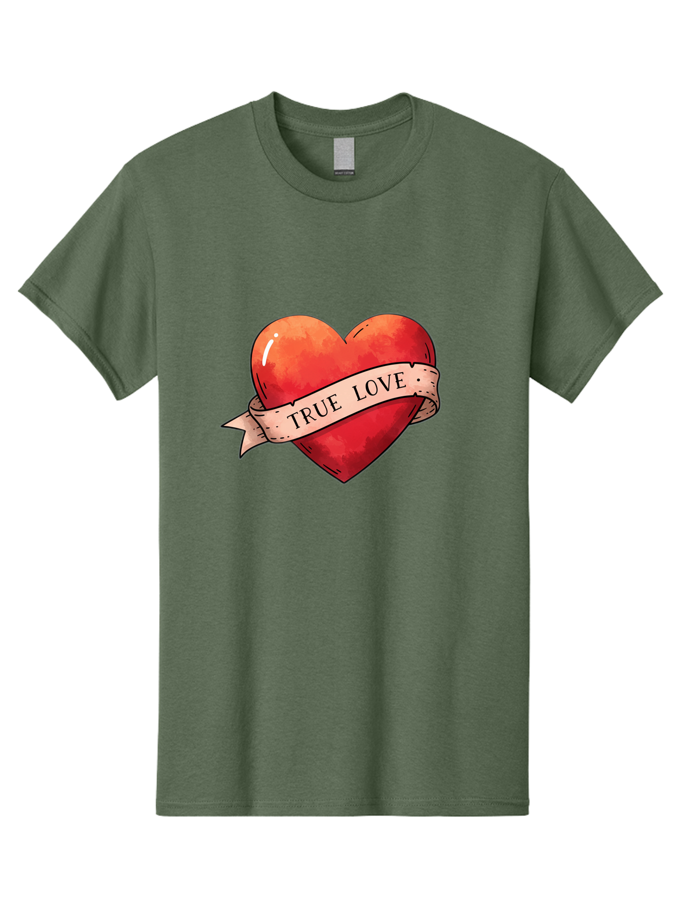 True-Love-Heart Men'S Graphic Tee, 100% Cotton, Comfortable Casual Summer Wear, Machine Washable, Red Heart, True Love, Tattoo Style, Ribbon Banner, Valentines Day Symbol, Love Heart, Classic Tattoo Design, Symbolic Heart Bae320