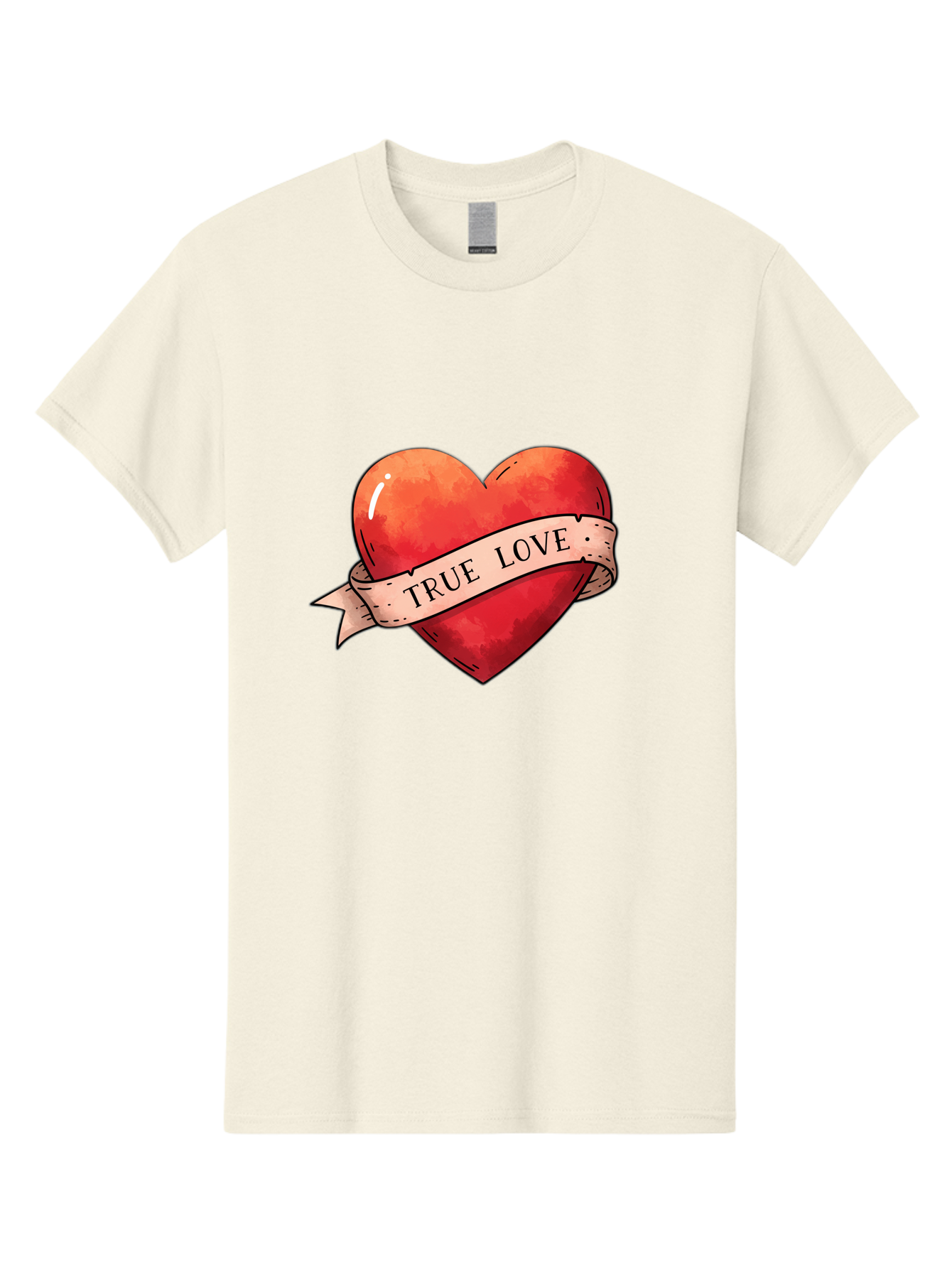 True-Love-Heart Men'S Graphic Tee, 100% Cotton, Comfortable Casual Summer Wear, Machine Washable, Red Heart, True Love, Tattoo Style, Ribbon Banner, Valentines Day Symbol, Love Heart, Classic Tattoo Design, Symbolic Heart Bae320