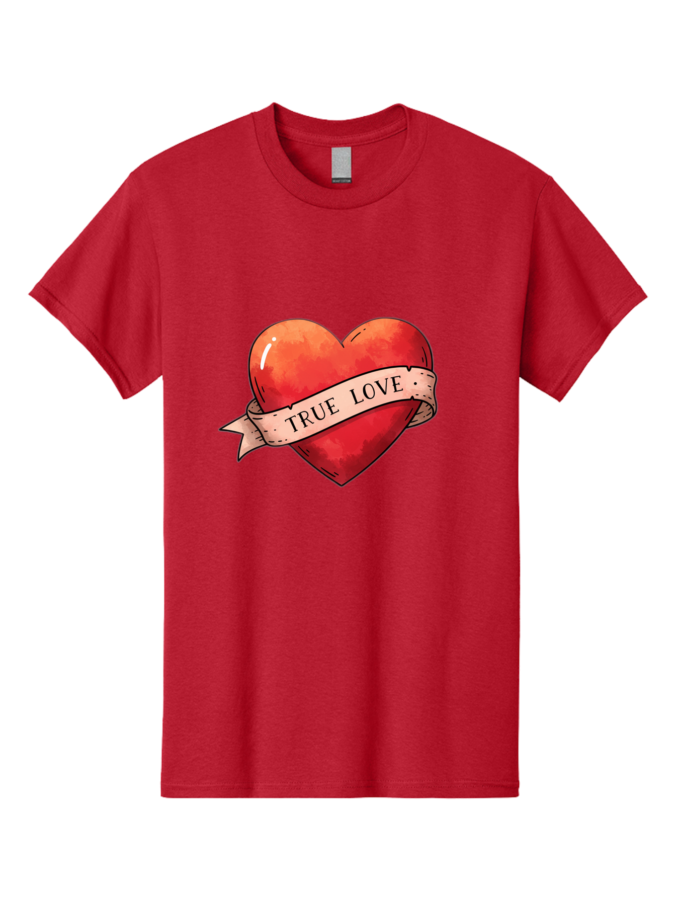 True-Love-Heart Men'S Graphic Tee, 100% Cotton, Comfortable Casual Summer Wear, Machine Washable, Red Heart, True Love, Tattoo Style, Ribbon Banner, Valentines Day Symbol, Love Heart, Classic Tattoo Design, Symbolic Heart Bae320