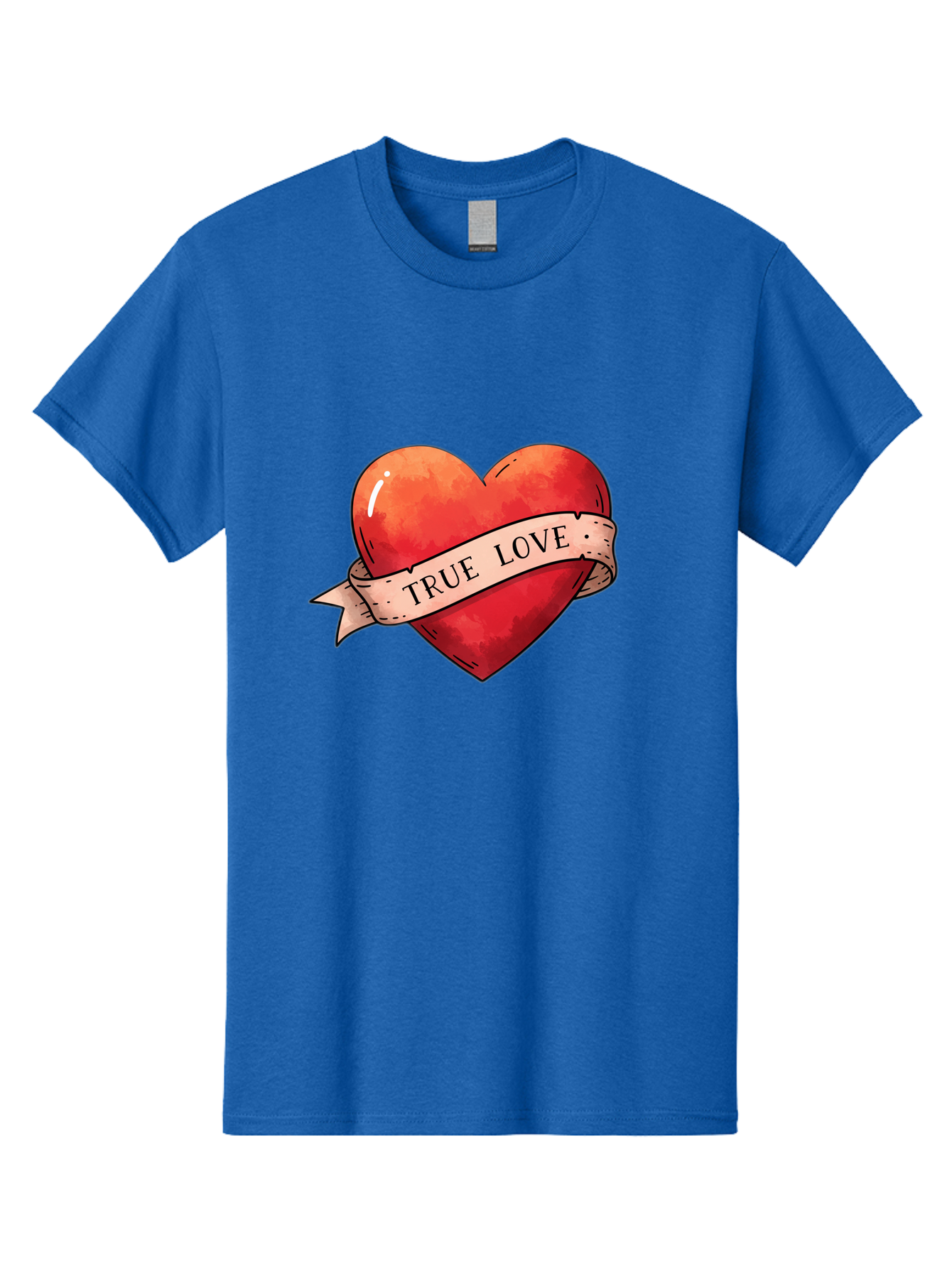 True-Love-Heart Men'S Graphic Tee, 100% Cotton, Comfortable Casual Summer Wear, Machine Washable, Red Heart, True Love, Tattoo Style, Ribbon Banner, Valentines Day Symbol, Love Heart, Classic Tattoo Design, Symbolic Heart Bae320
