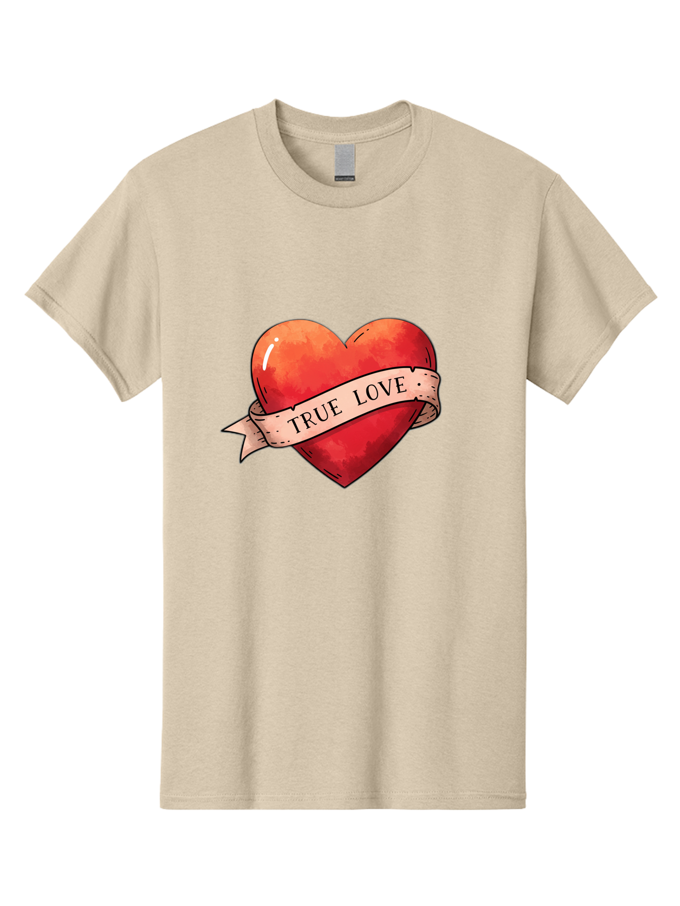 True-Love-Heart Men'S Graphic Tee, 100% Cotton, Comfortable Casual Summer Wear, Machine Washable, Red Heart, True Love, Tattoo Style, Ribbon Banner, Valentines Day Symbol, Love Heart, Classic Tattoo Design, Symbolic Heart Bae320